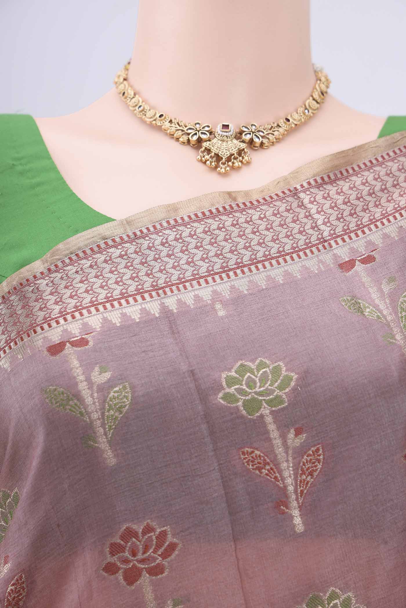 Mauve Banarasi Raw Silk Saree - Image 2