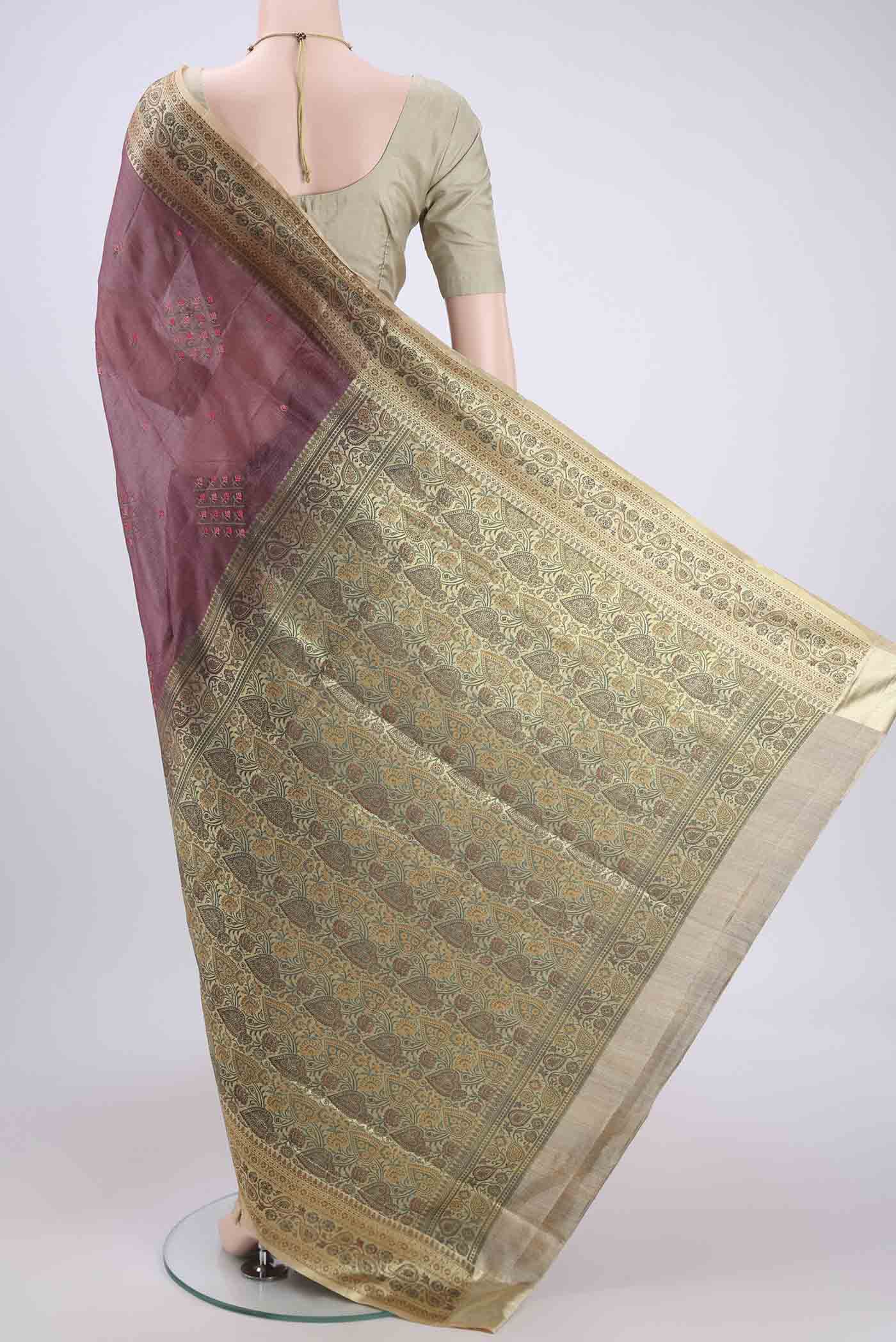 Mauve Banarasi Tussar Silk Saree - Image 3