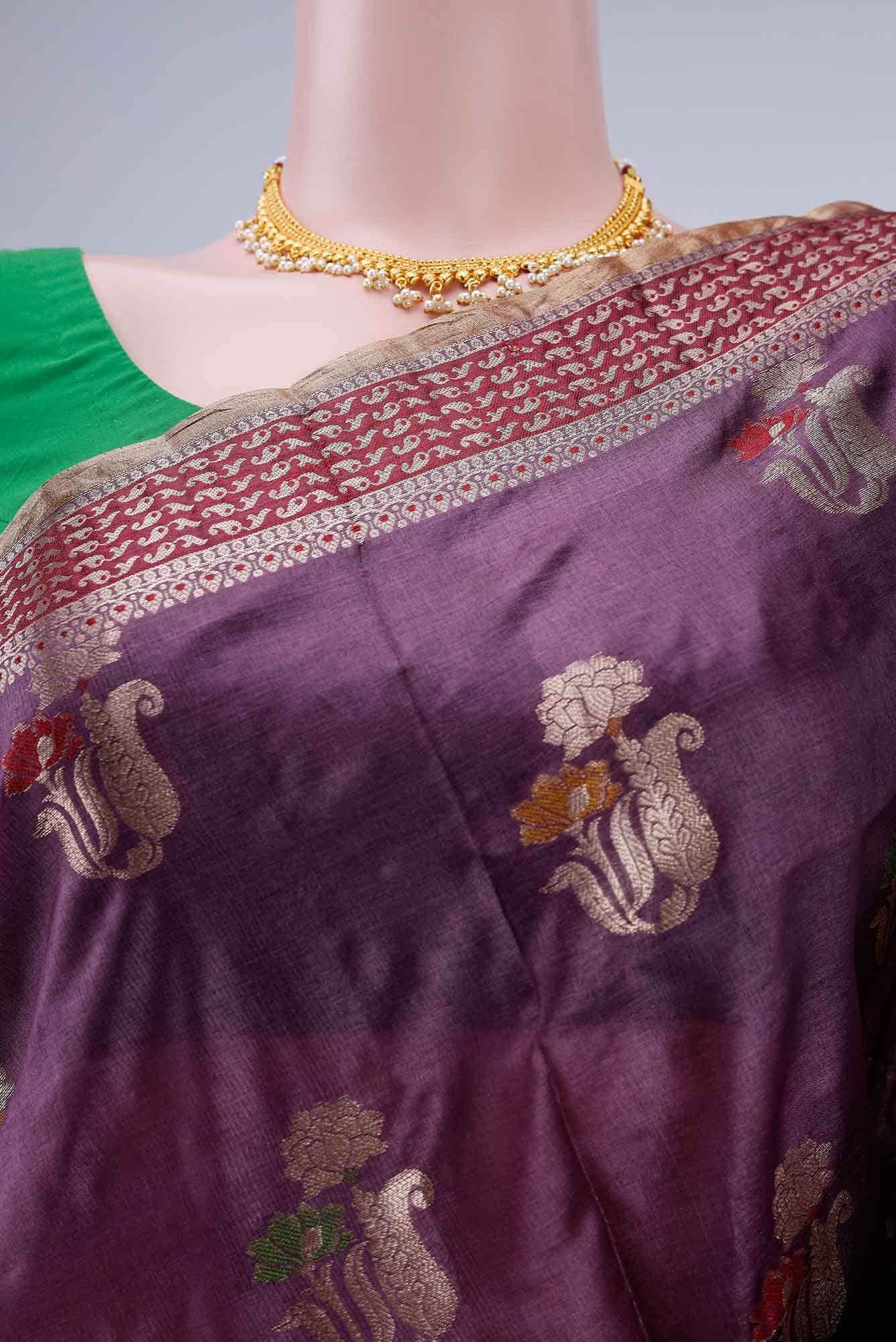 Mauve Banarasi Tussar Silk Saree - Image 3