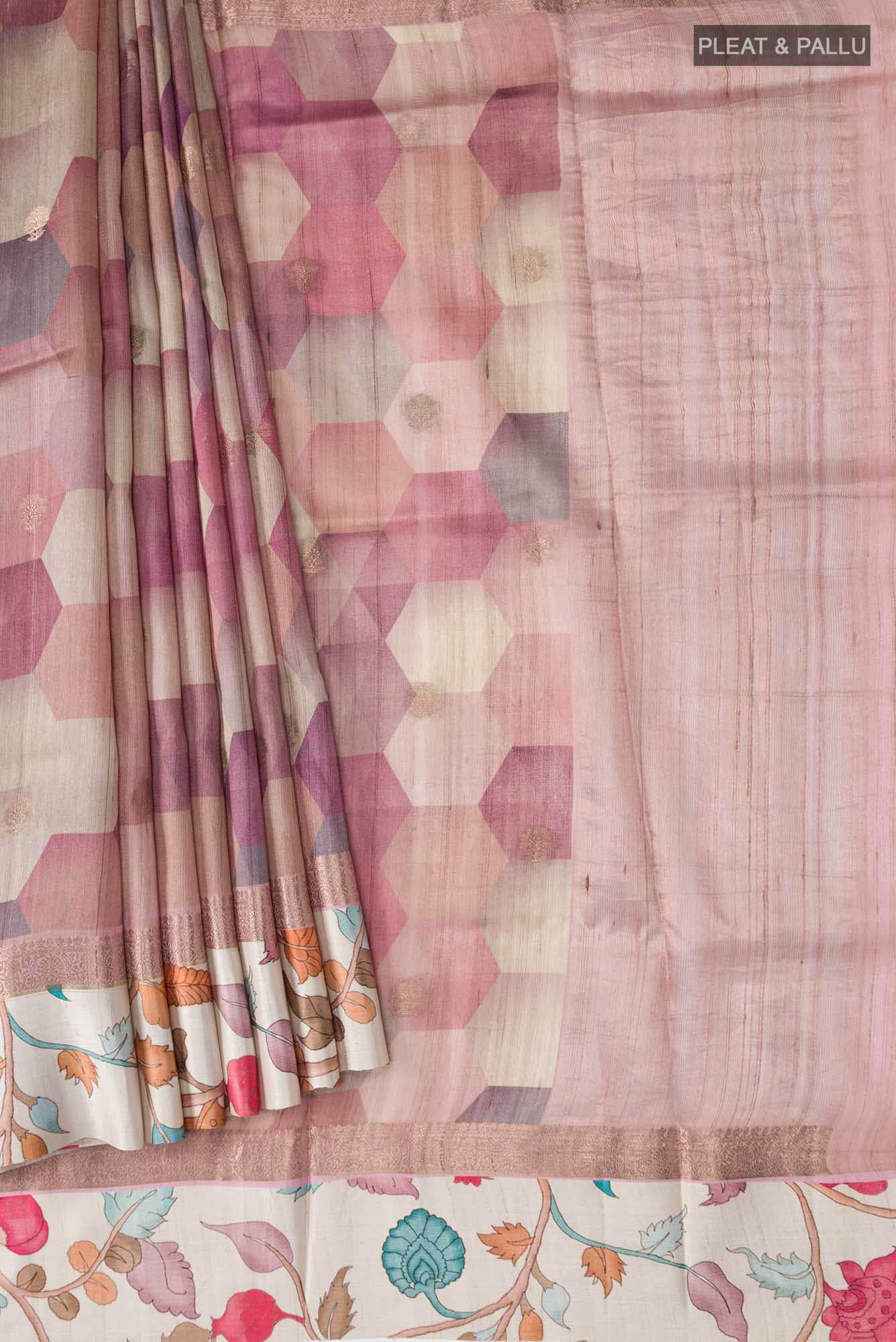 Mauve Bhagalpuri Tussar Silk Saree - Image 2