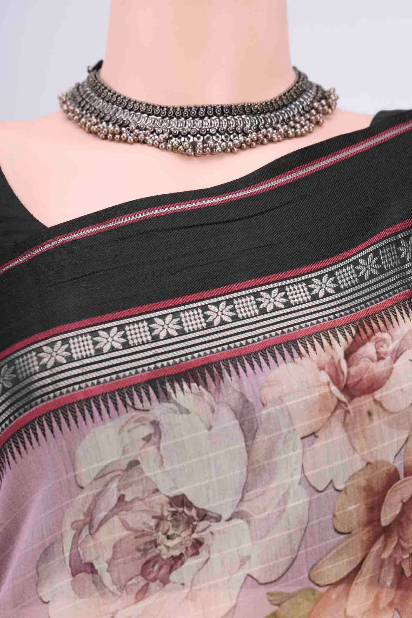 Mauve Chanderi Silk Cotton Saree - Image 2