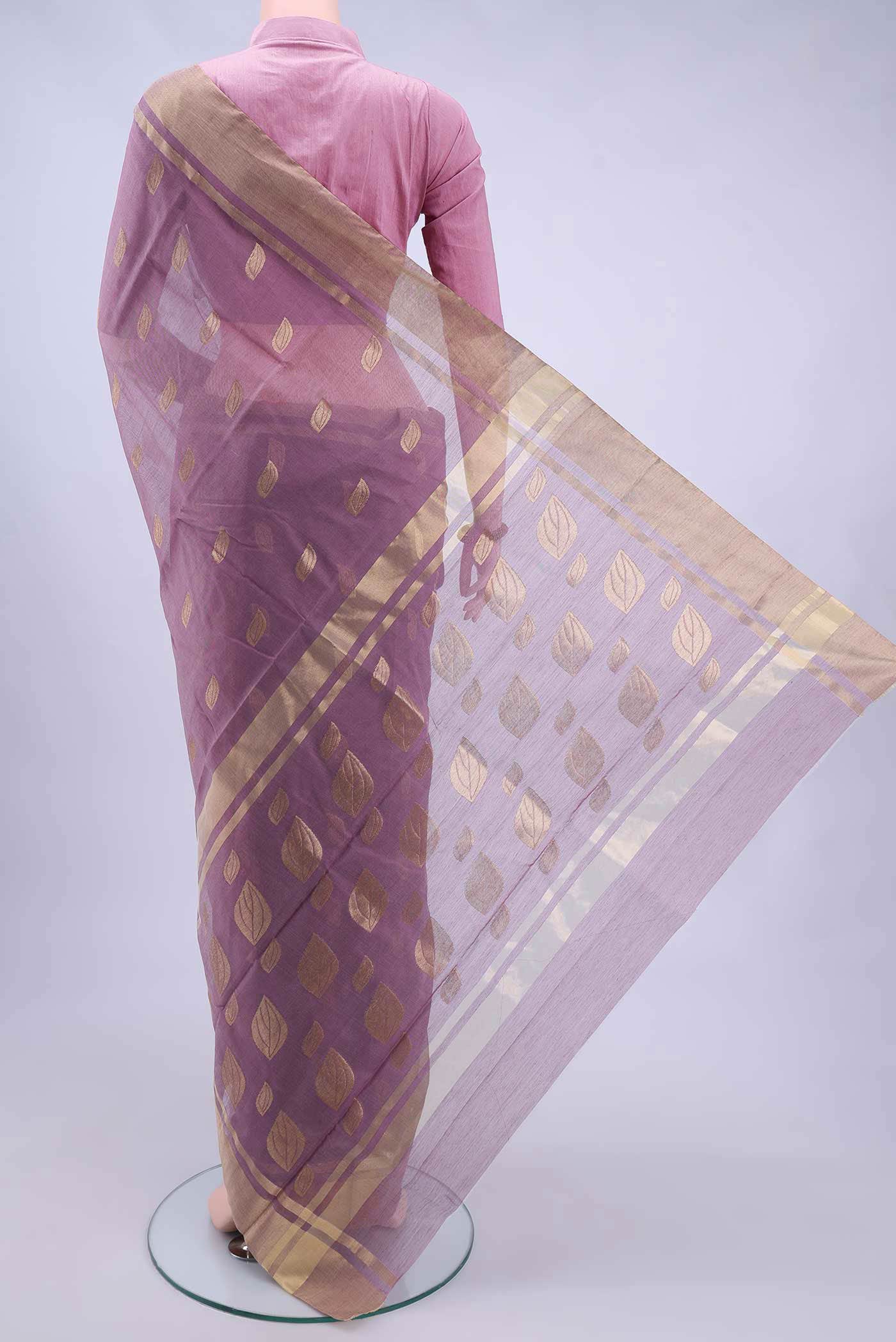 Mauve Chanderi Silk Cotton Saree - Image 2