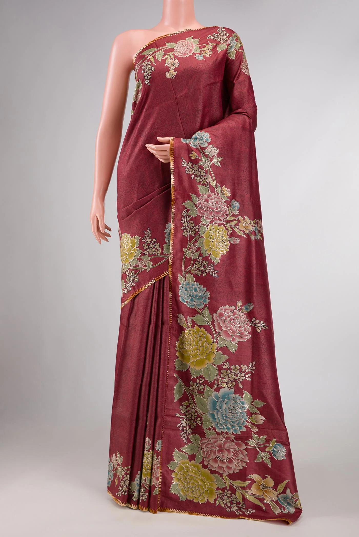 Maroon Tussar Silk Saree