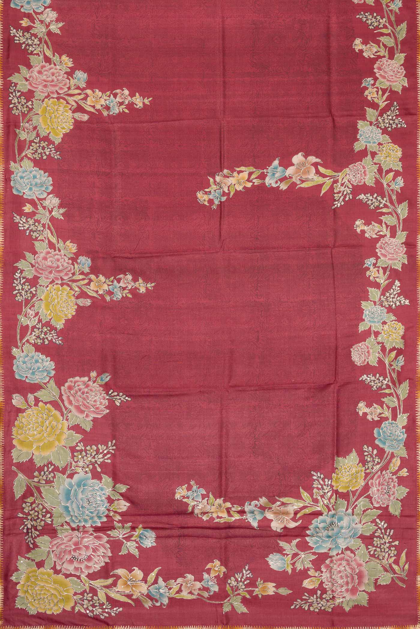 Maroon Tussar Silk Saree - Image 6