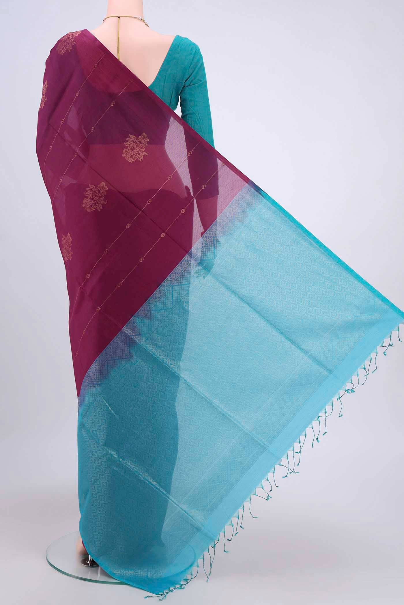 Purple Silk Cotton Saree - Image 3
