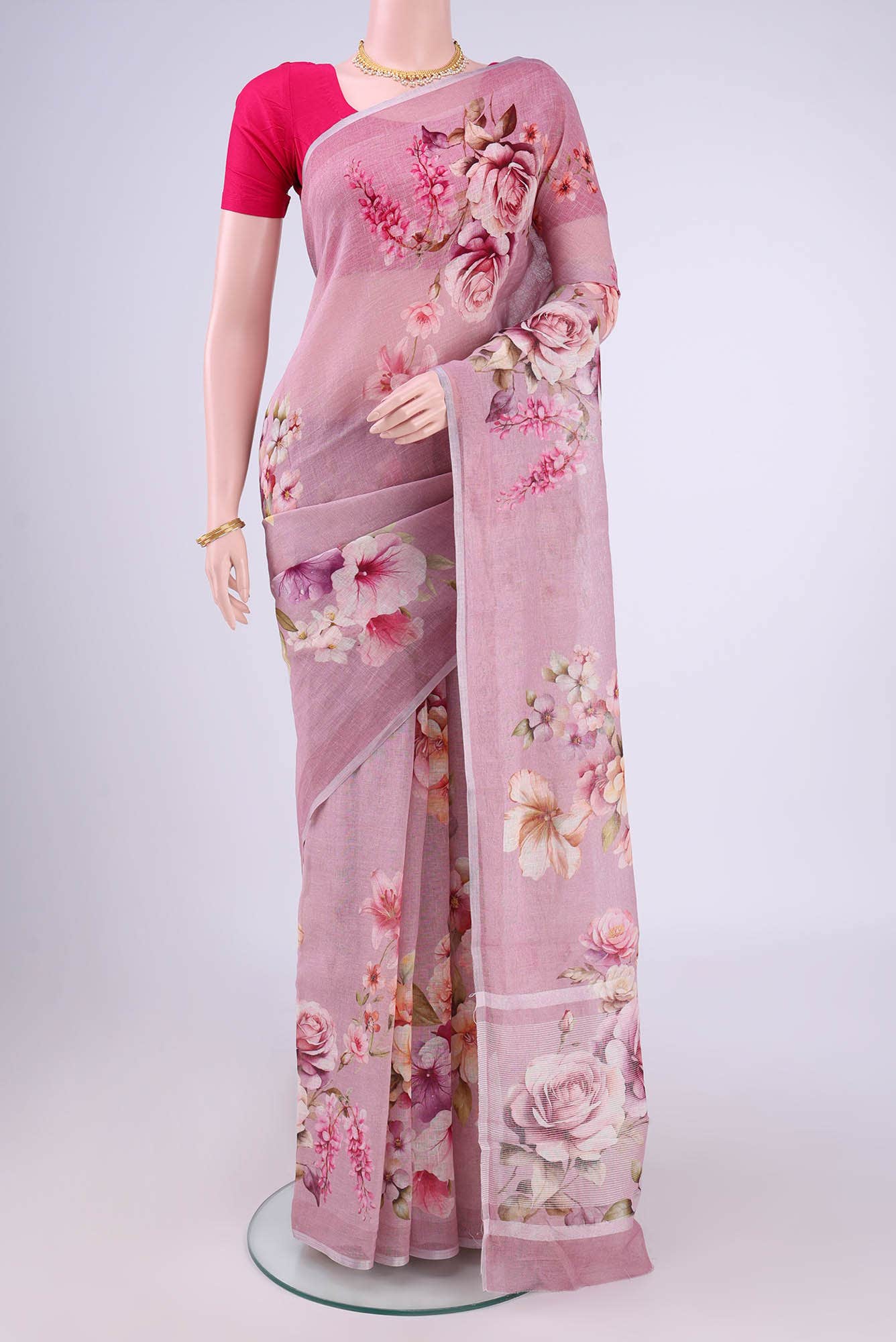 Mauve Linen Cotton Saree