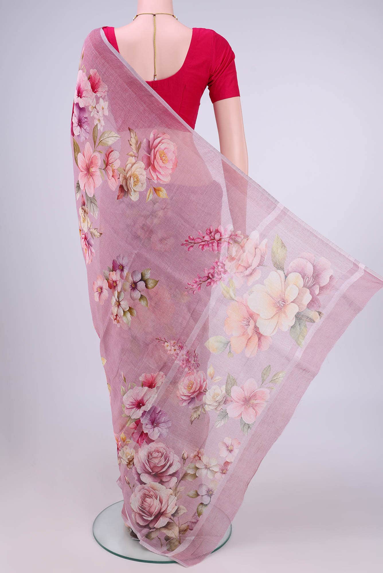 Mauve Linen Cotton Saree - Image 2