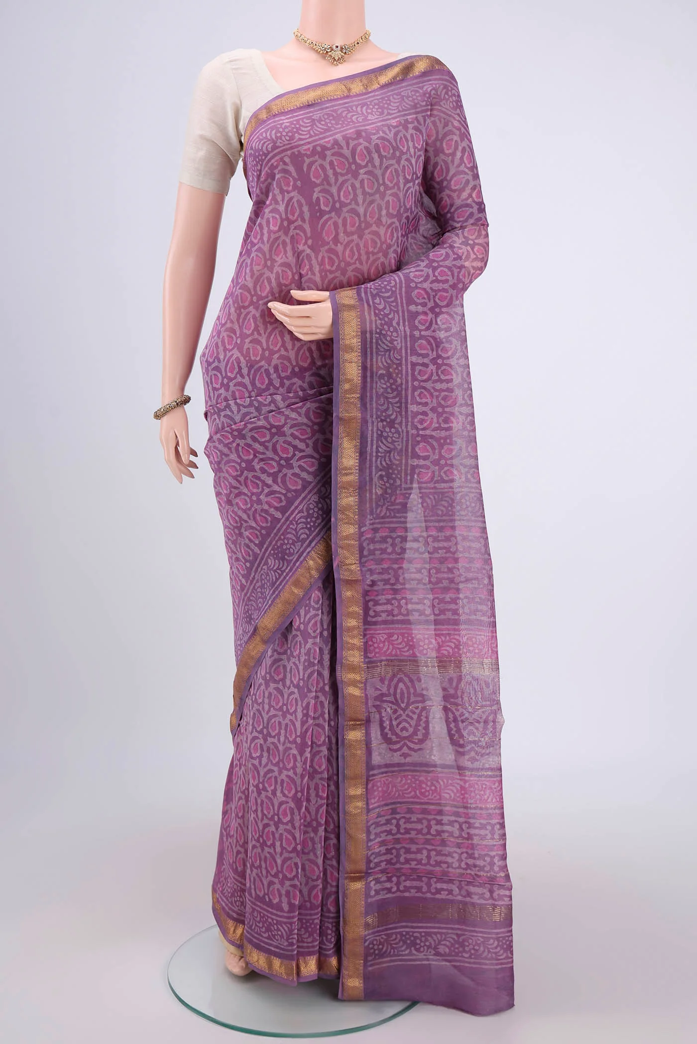 Lavender Maheshwari Silk Cotton Saree