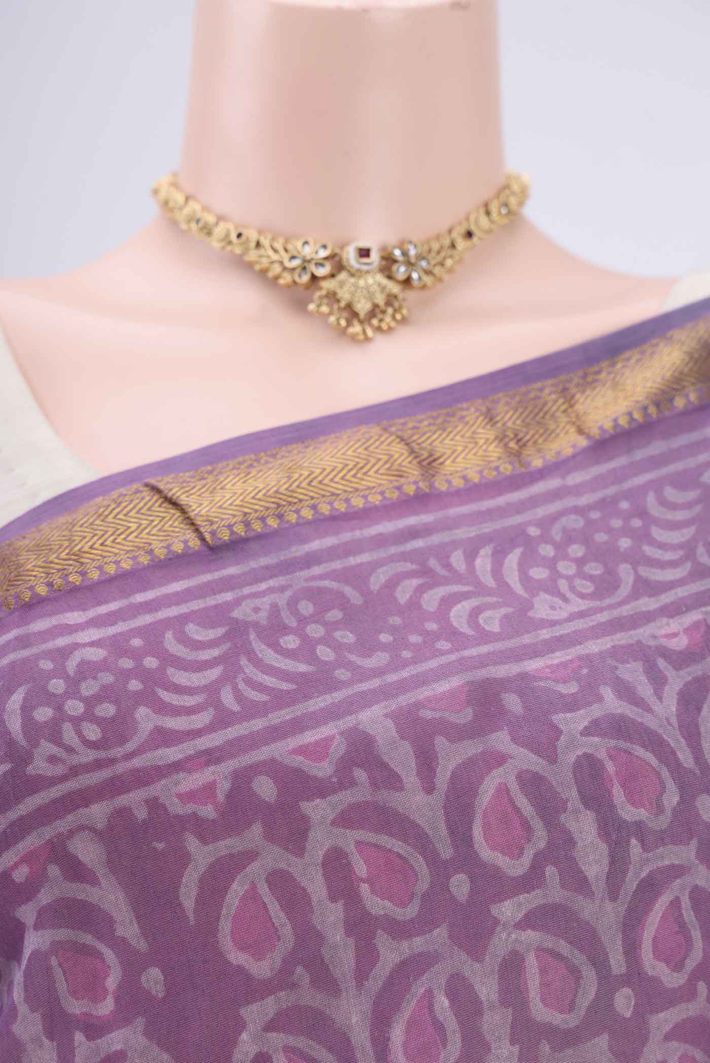 Lavender Maheshwari Silk Cotton Saree - Image 2