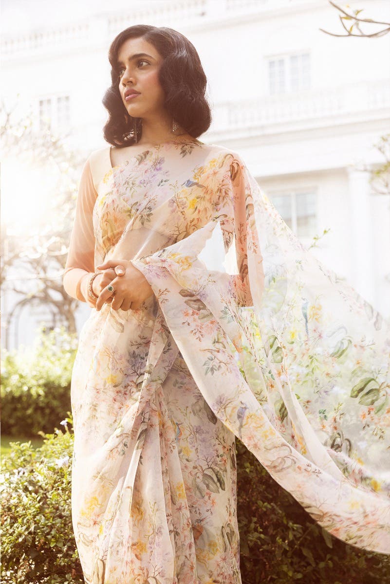 Flourishing Friendships Mauve Pure Organza Silk Saree - Image 5