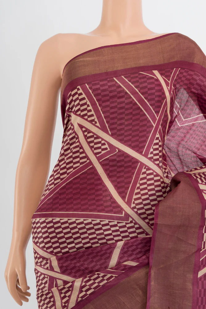Mauve Tussar Silk Saree - Image 2