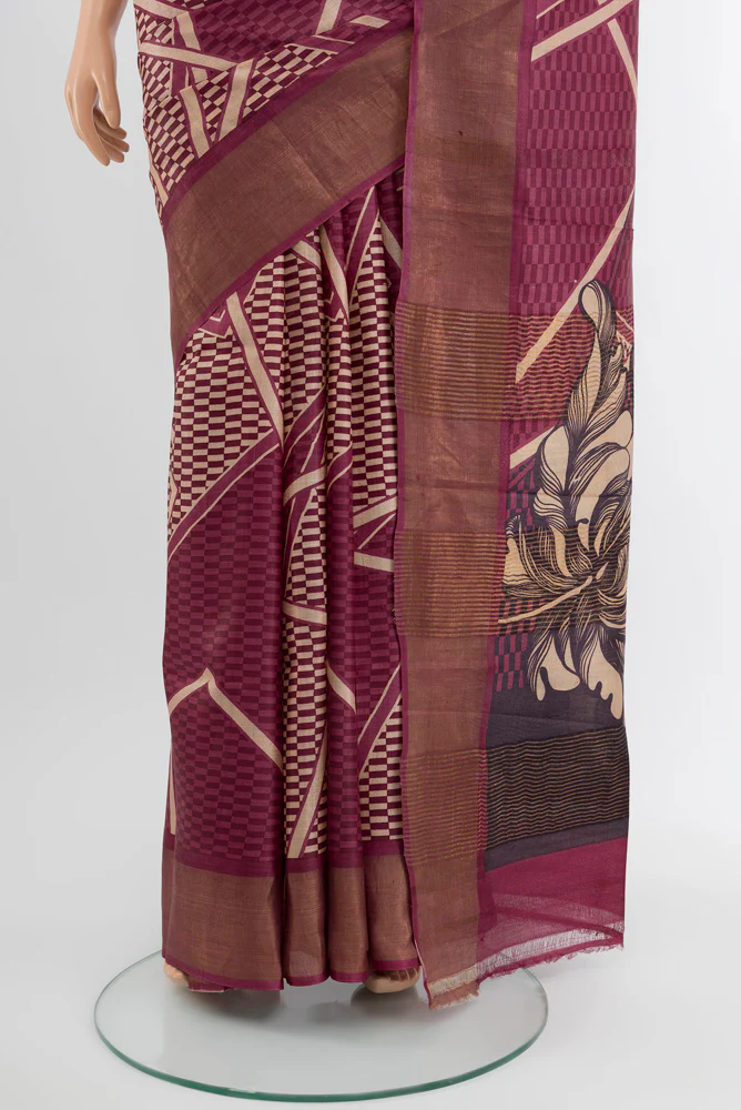 Mauve Tussar Silk Saree - Image 3