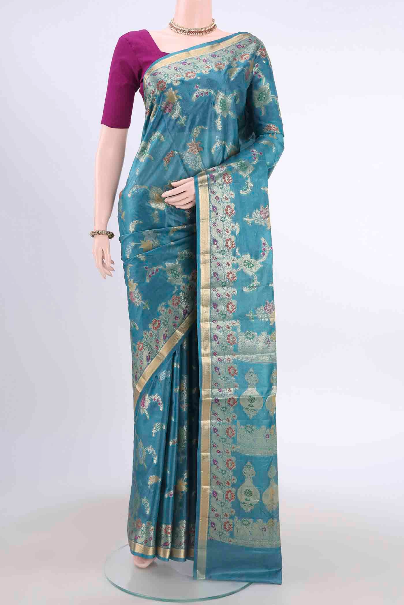 Blue Banarasi Tussar Silk Saree