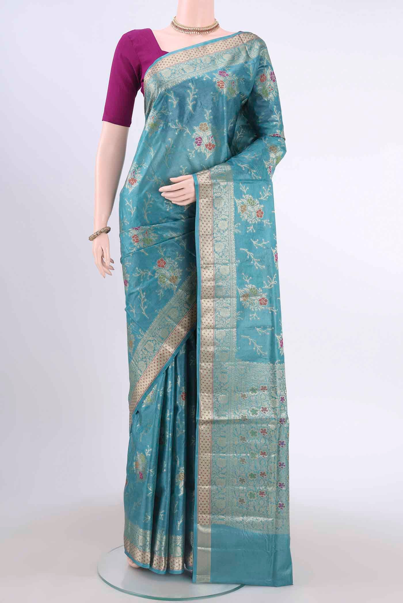 Blue Banarasi Tussar Silk Saree