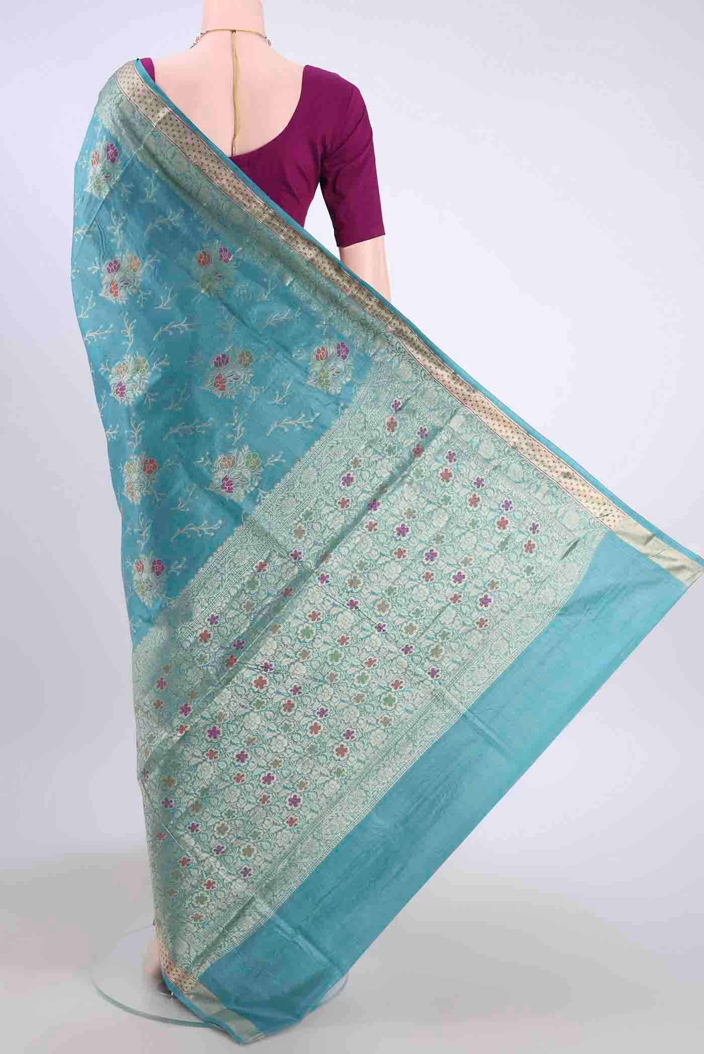 Blue Banarasi Tussar Silk Saree - Image 3