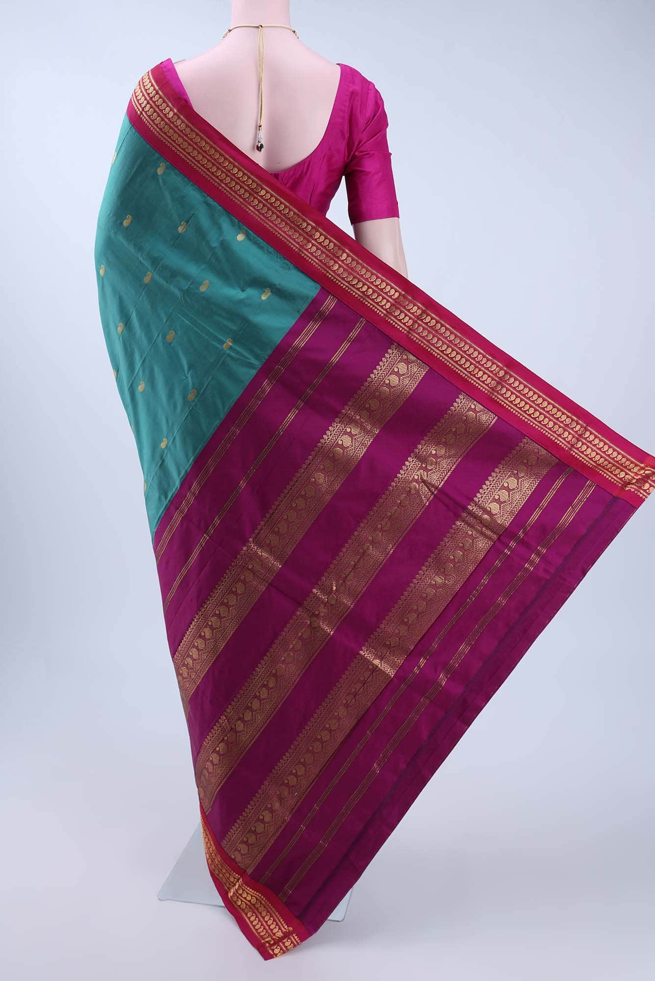 Maya Blue Blended Bangalore Silk Saree - Image 2