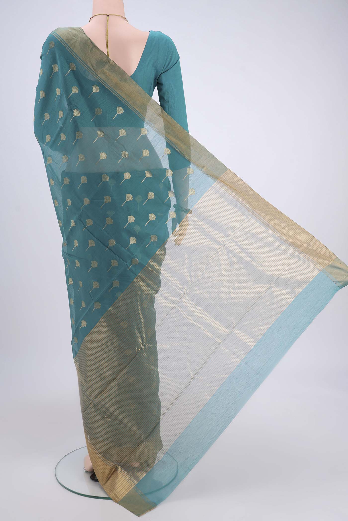 Maya Blue Chanderi Silk Cotton Saree - Image 3