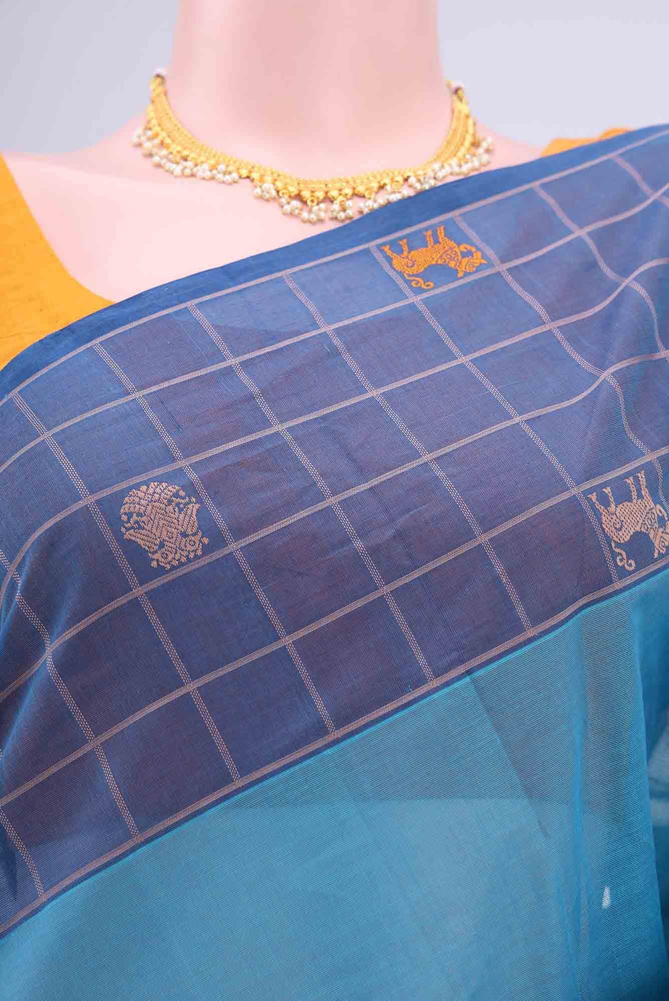 Maya Blue Coimbatore Cotton Saree - Image 2
