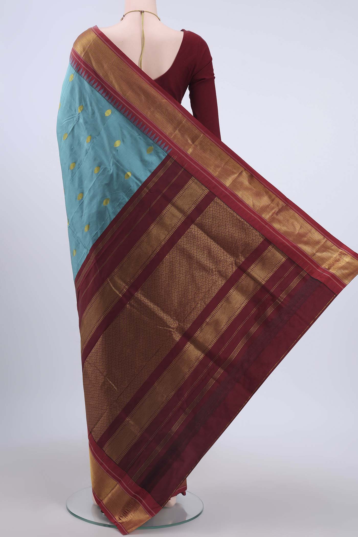 Maya Blue Dual Tone Bangalore Silk Saree - Image 3