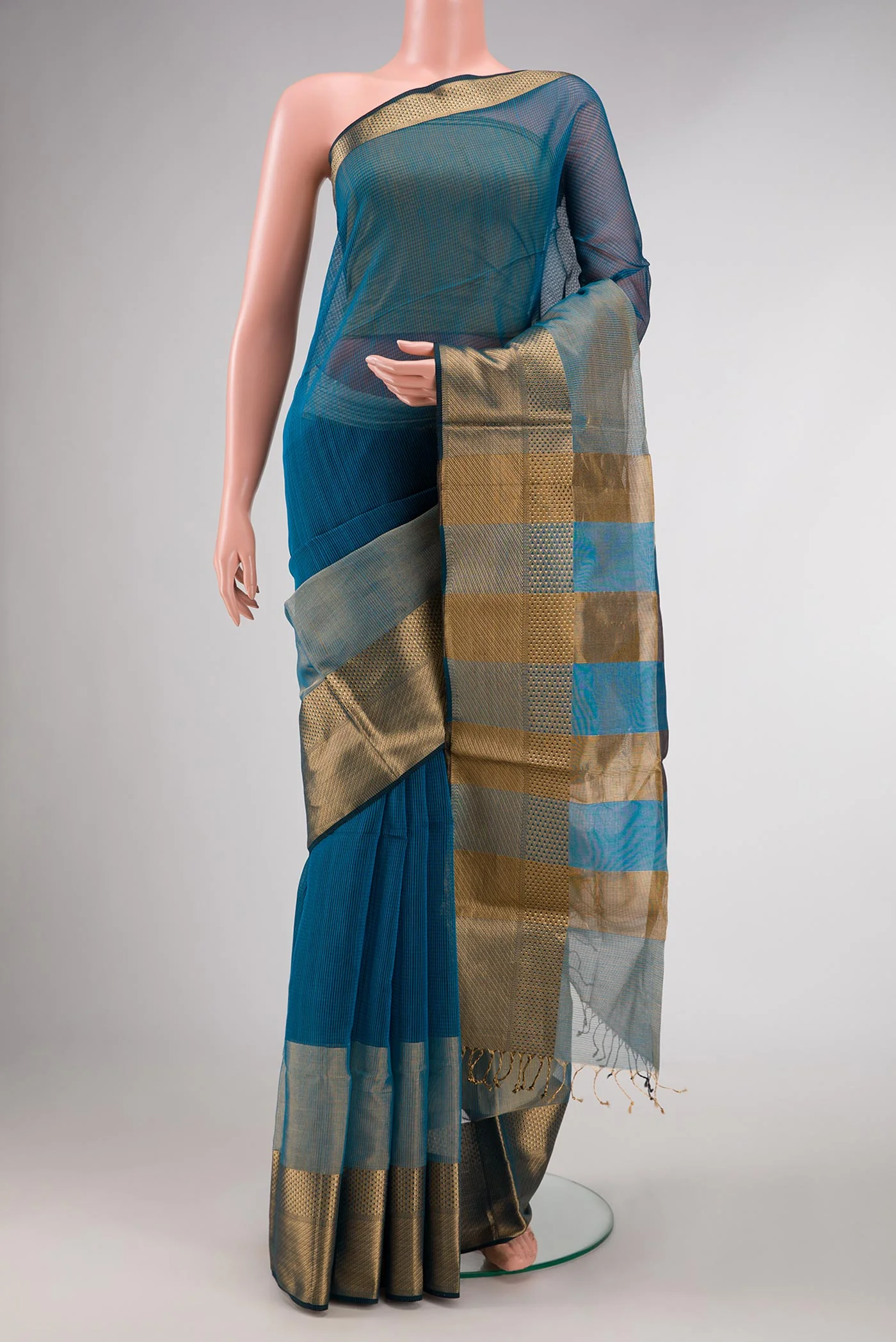Maya Blue Dual Tone Silk Cotton Saree