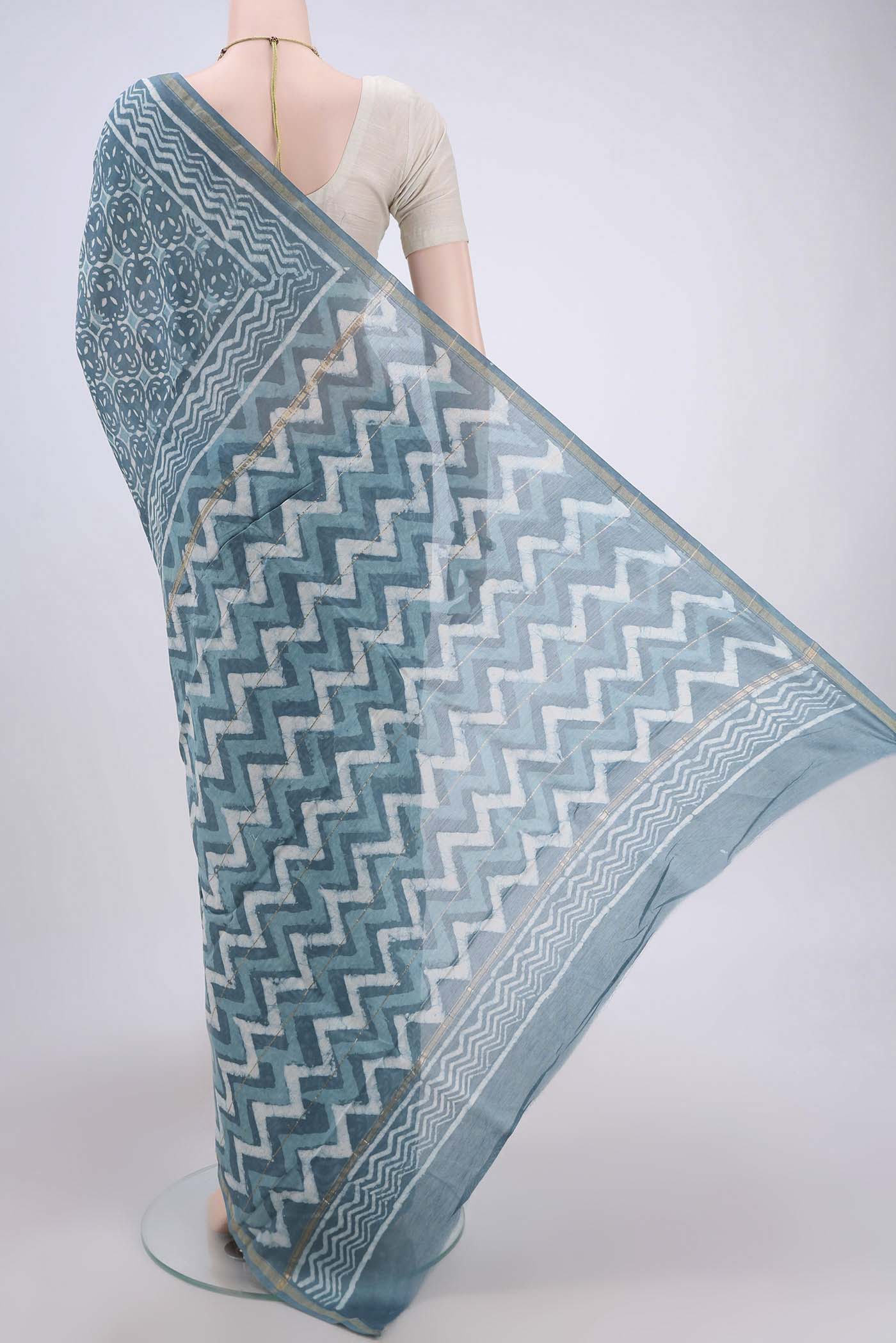 Maya Blue Chanderi Silk Cotton Saree - Image 3