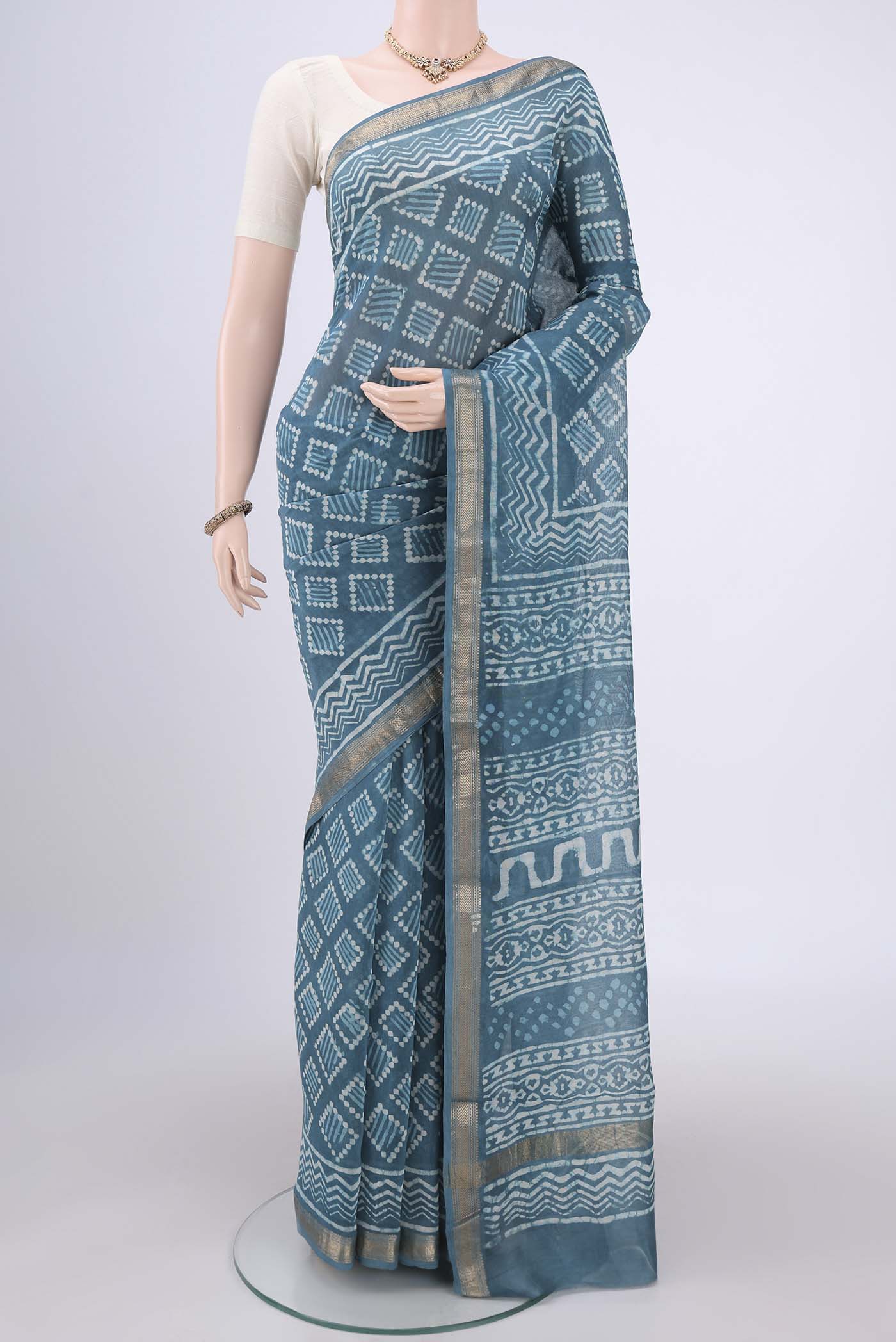 Maya Blue Maheshwari Silk Cotton Saree