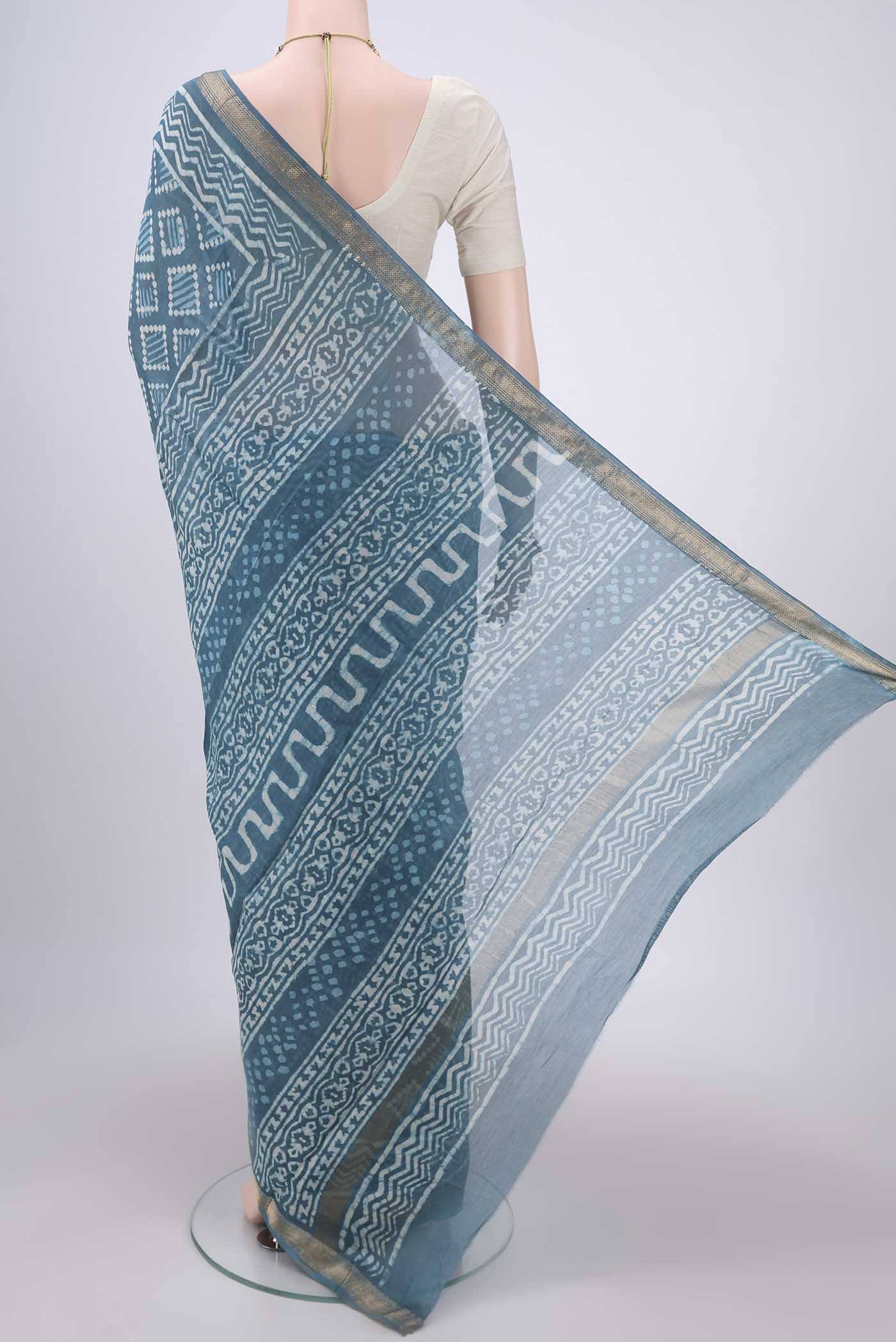 Maya Blue Maheshwari Silk Cotton Saree - Image 3
