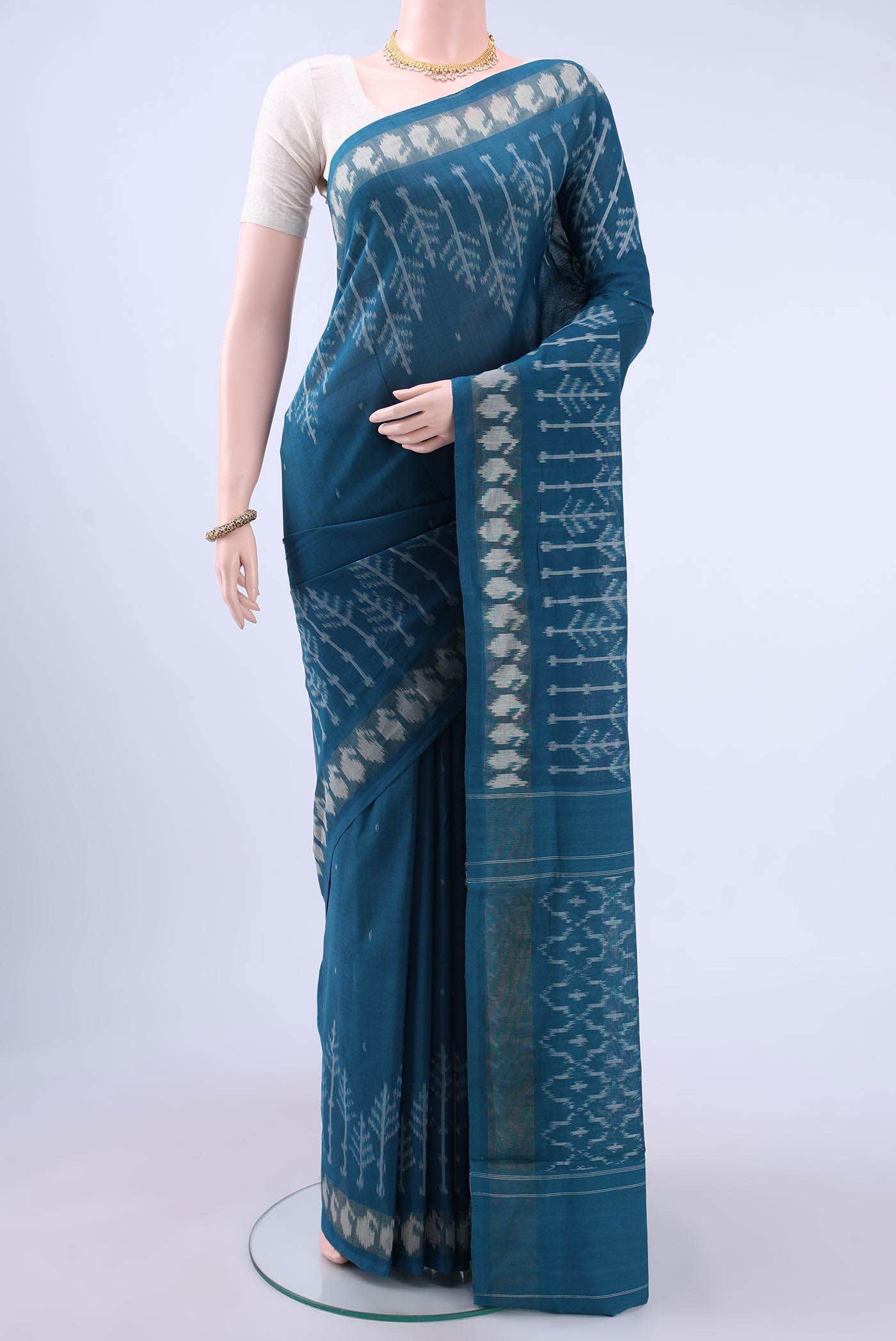 Maya Blue Pochampally Cotton Saree