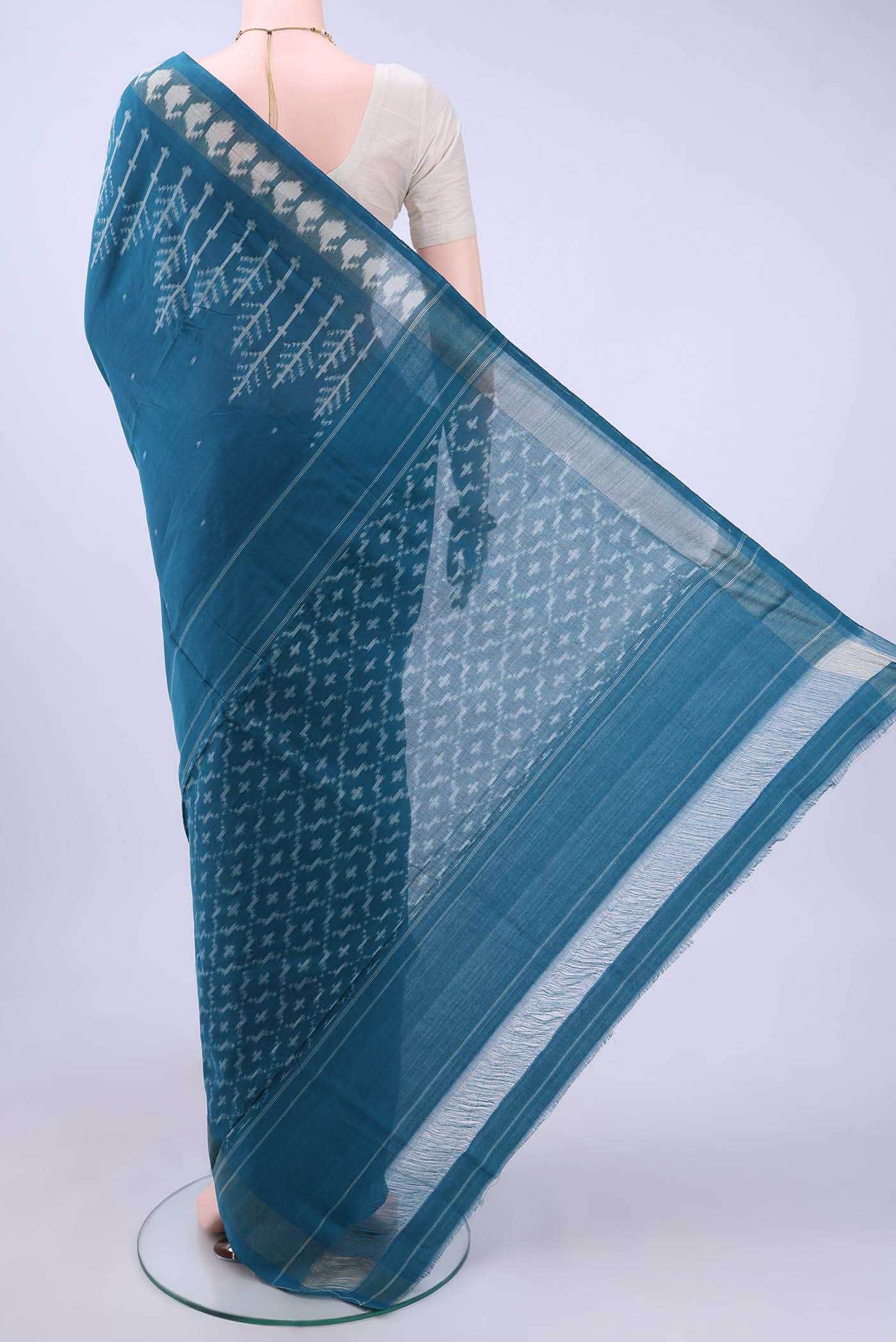 Maya Blue Pochampally Cotton Saree - Image 2