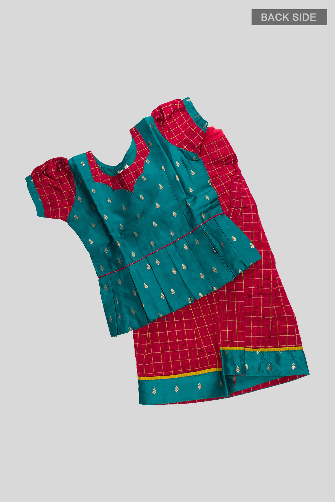 Maya Blue Readymade Cotton Pavadai Set  | Lehanga & Blouse - Image 3