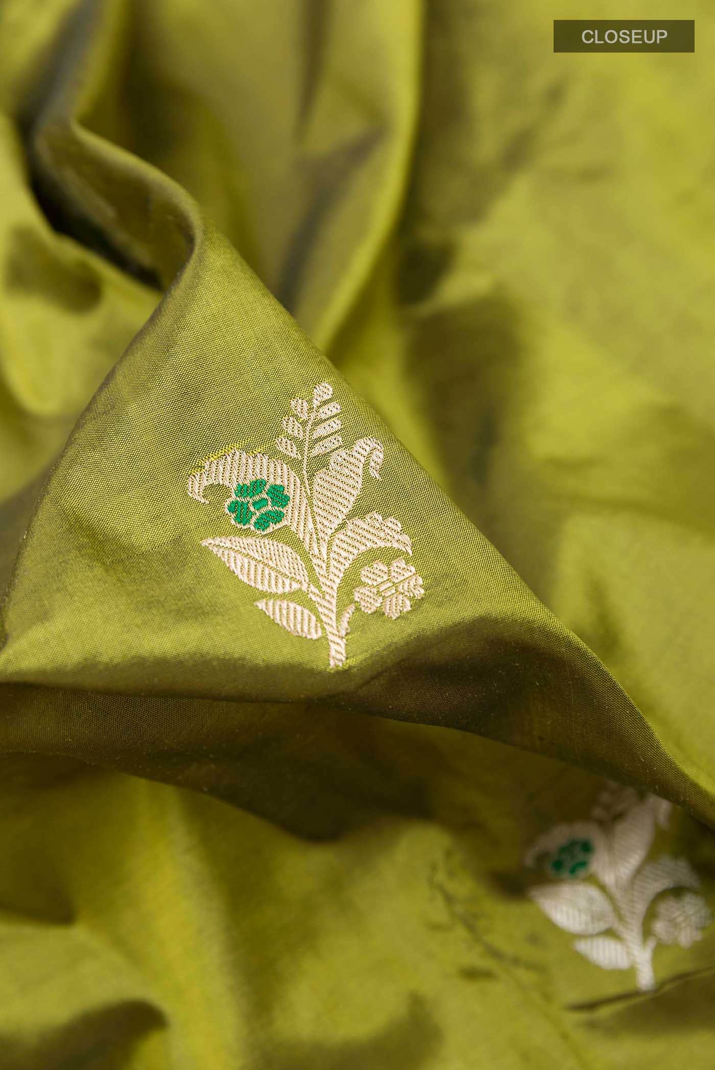 Mehandi Green Banarasi Katan Silk Saree - Image 2