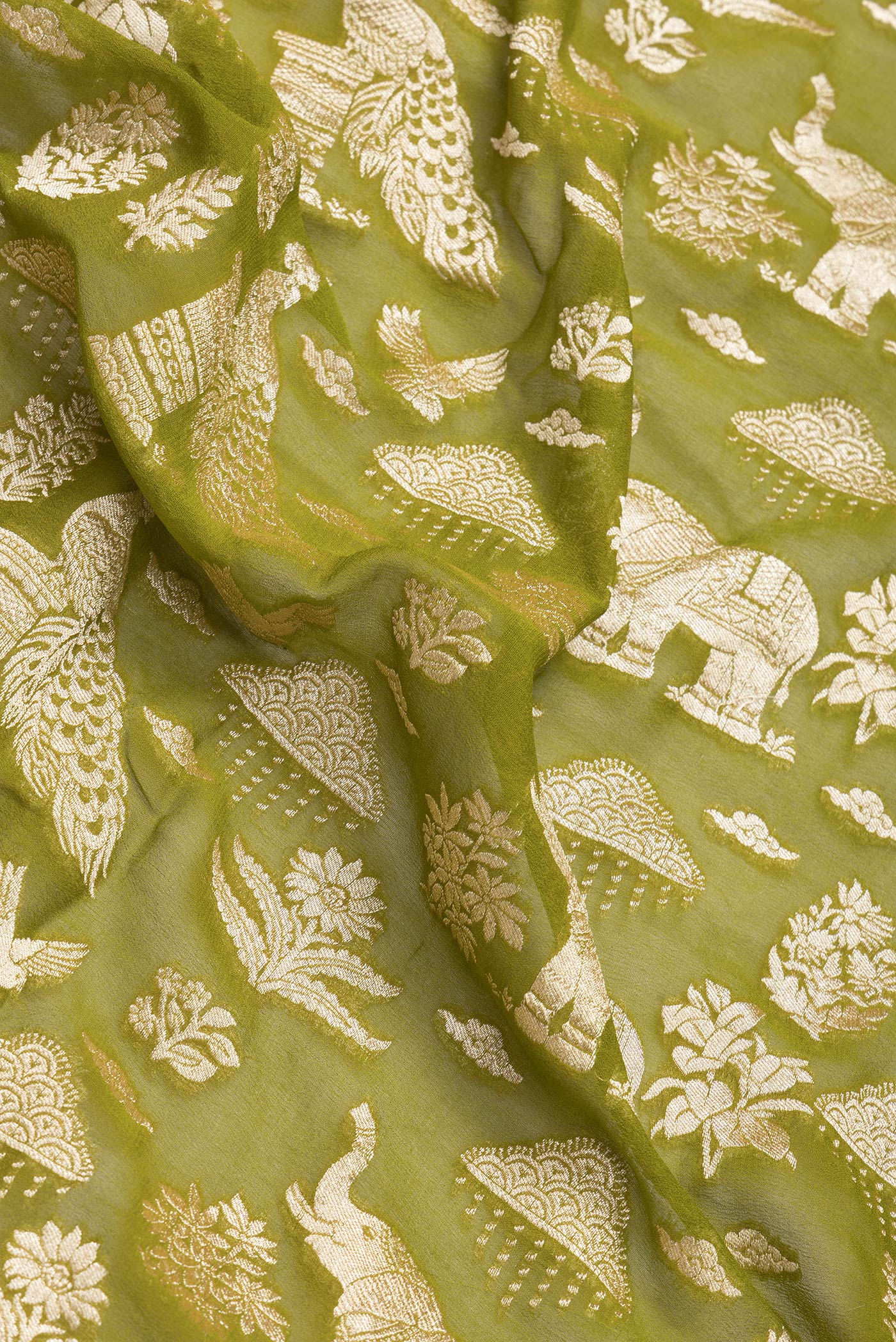 Mehandi Green Banarasi Georgette Saree - Image 2