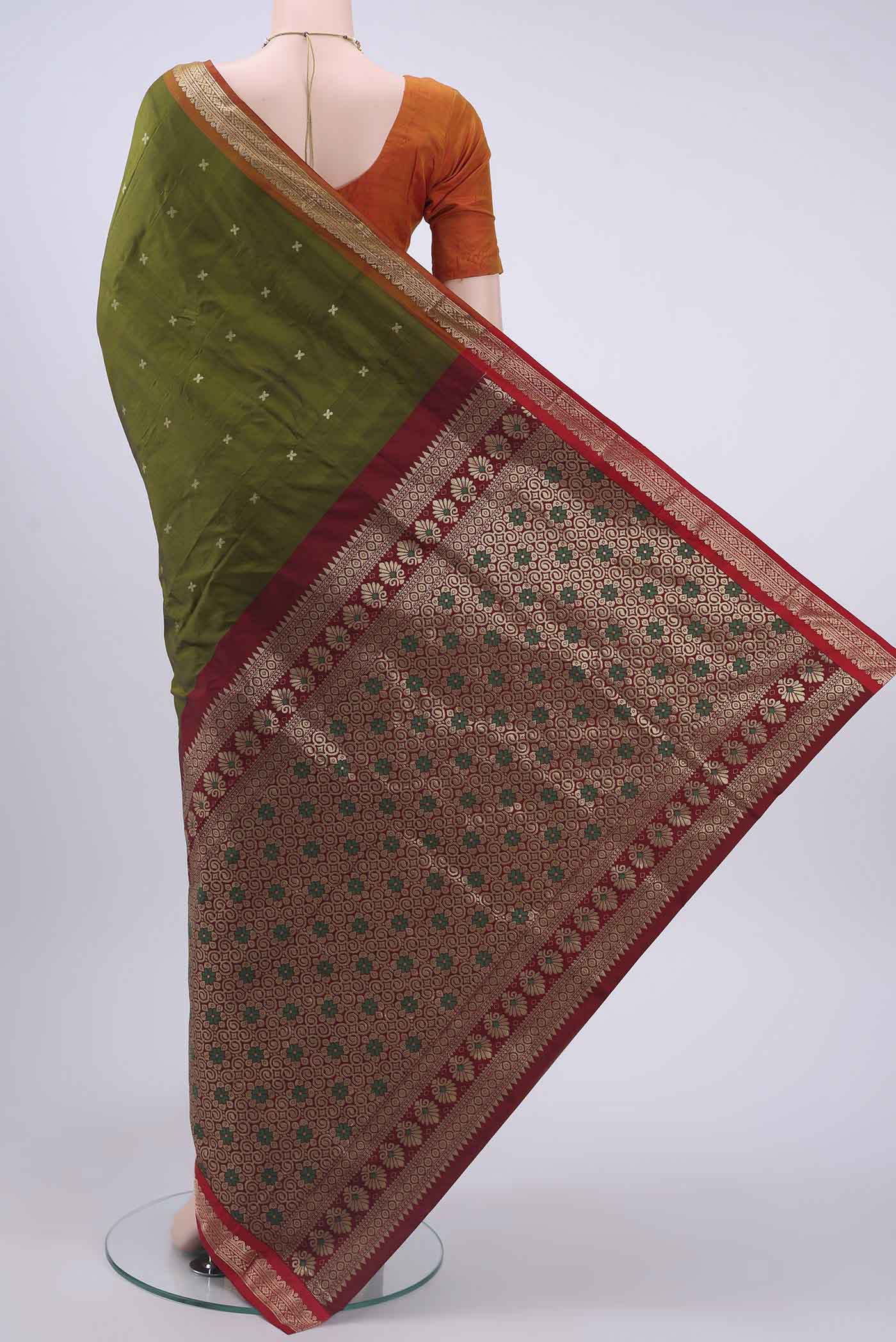 Mehandi Green Dual Tone Blended Bangalore Silk Saree - Image 3