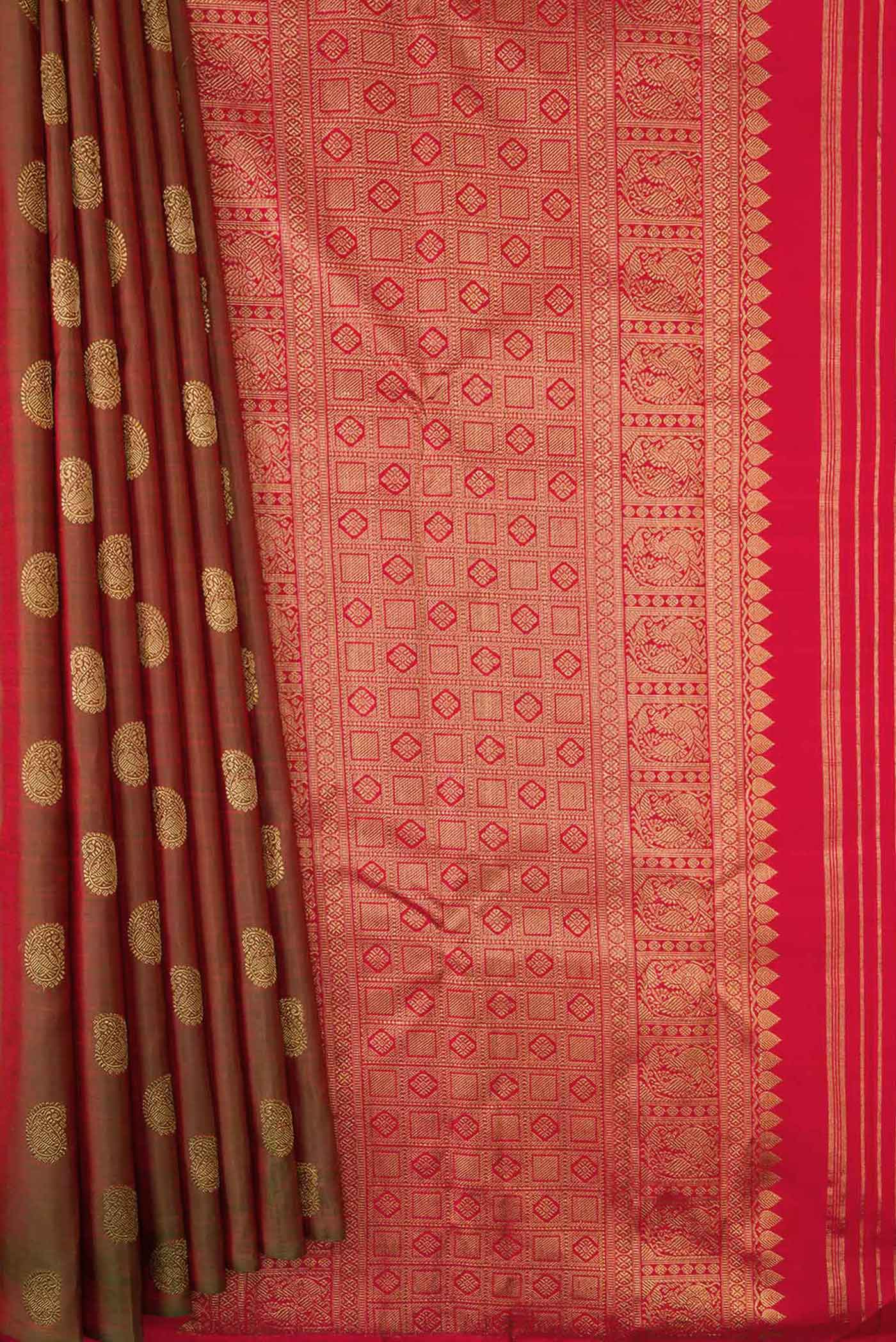 Mehandi Green Dual Tone Kanjivaram Silk Saree - Image 3