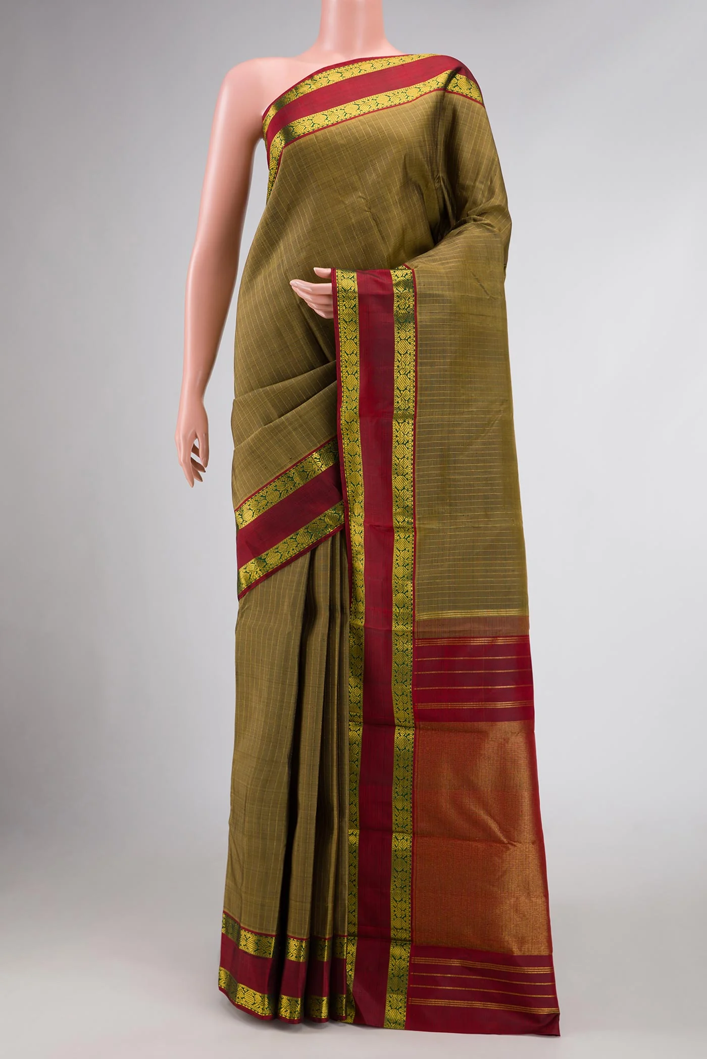 Mehandi Green Dual Tone Kanchipuram Silk Saree