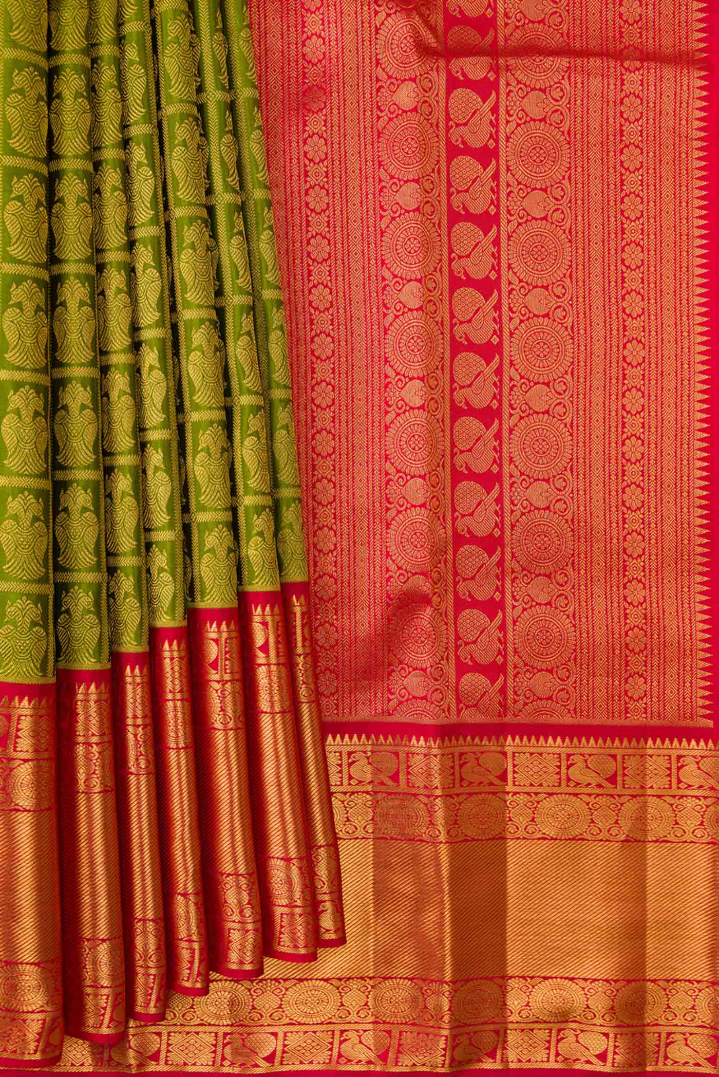 Mehandi Green Kanchipuram Silk Saree - Image 4