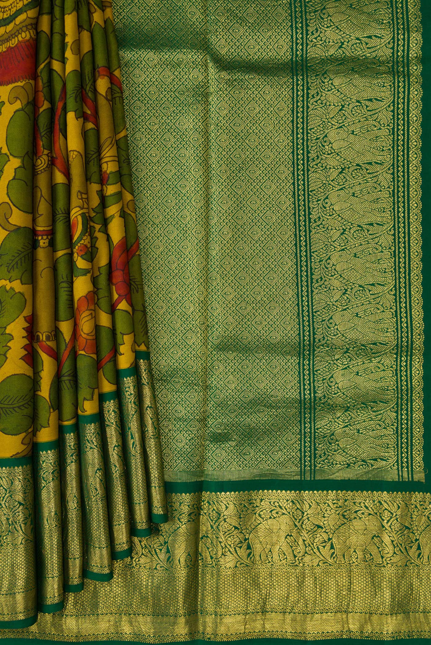 Mehandi Green Kanchipuram Silk Saree - Image 4