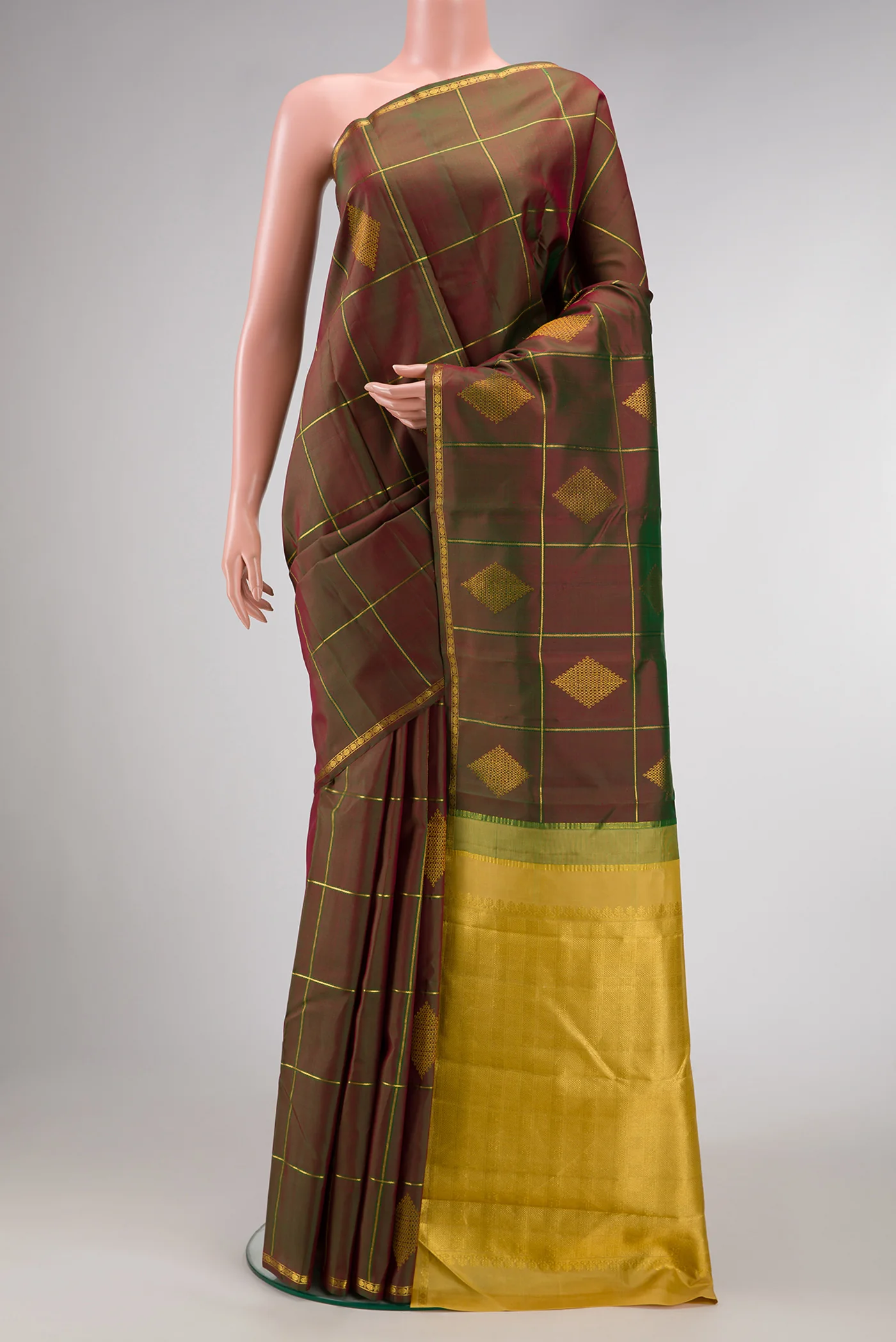 Green with Maroon Color Kanchipuram Silk Saree
