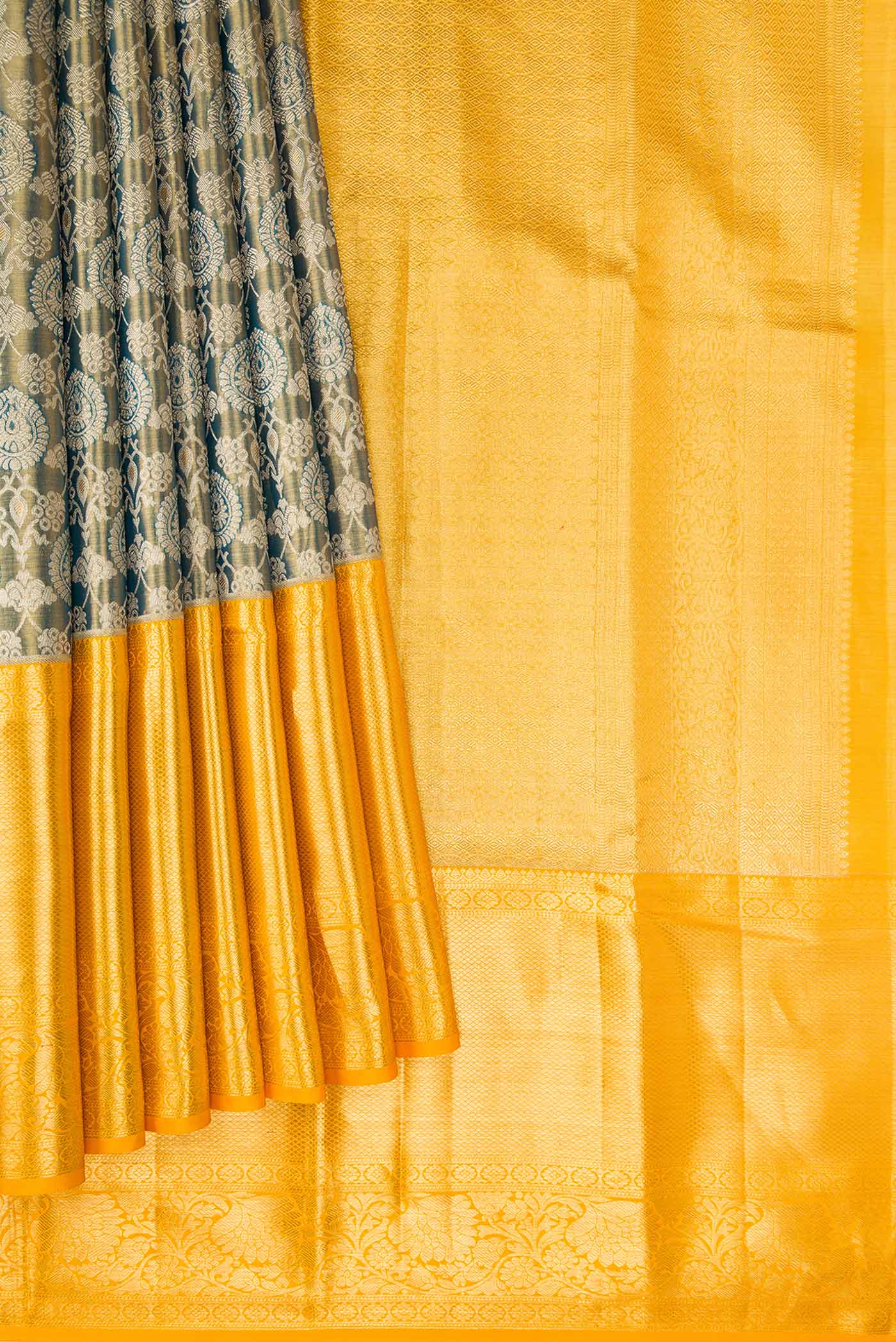 Blue with Silver Color Kanjivaram Tissue Silk Saree - Image 4