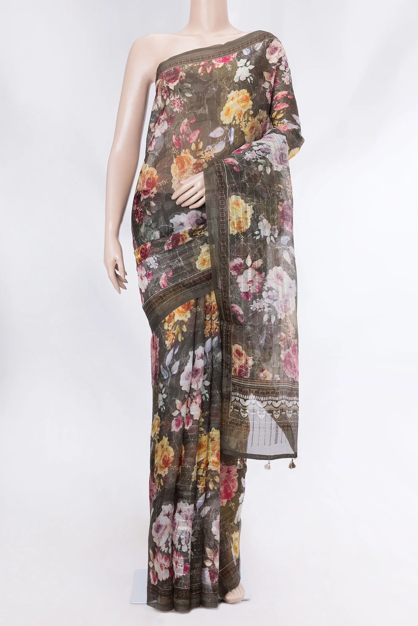 Brown Organza Silk Saree