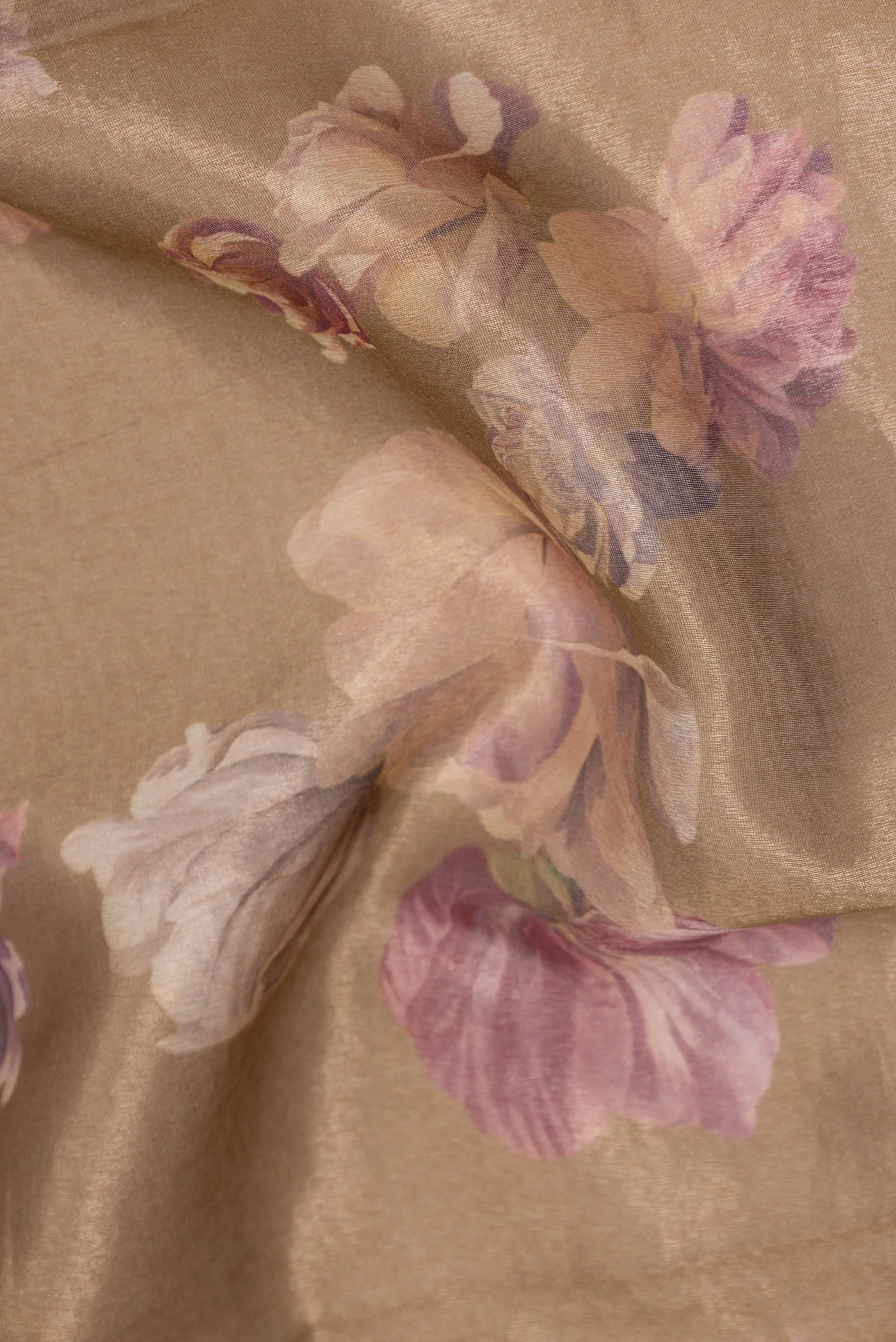 Dark Beige with Gold Color Organza Silk Saree - Image 2