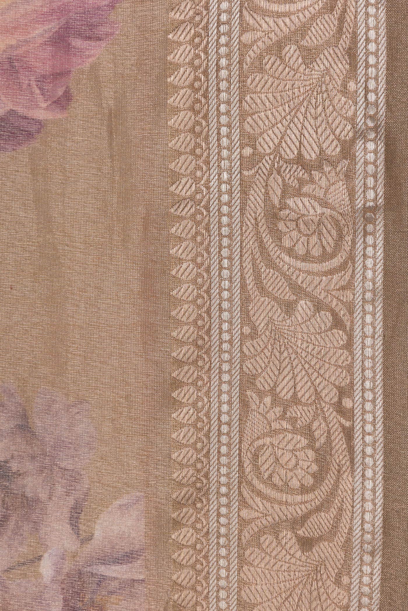Dark Beige with Gold Color Organza Silk Saree - Image 3