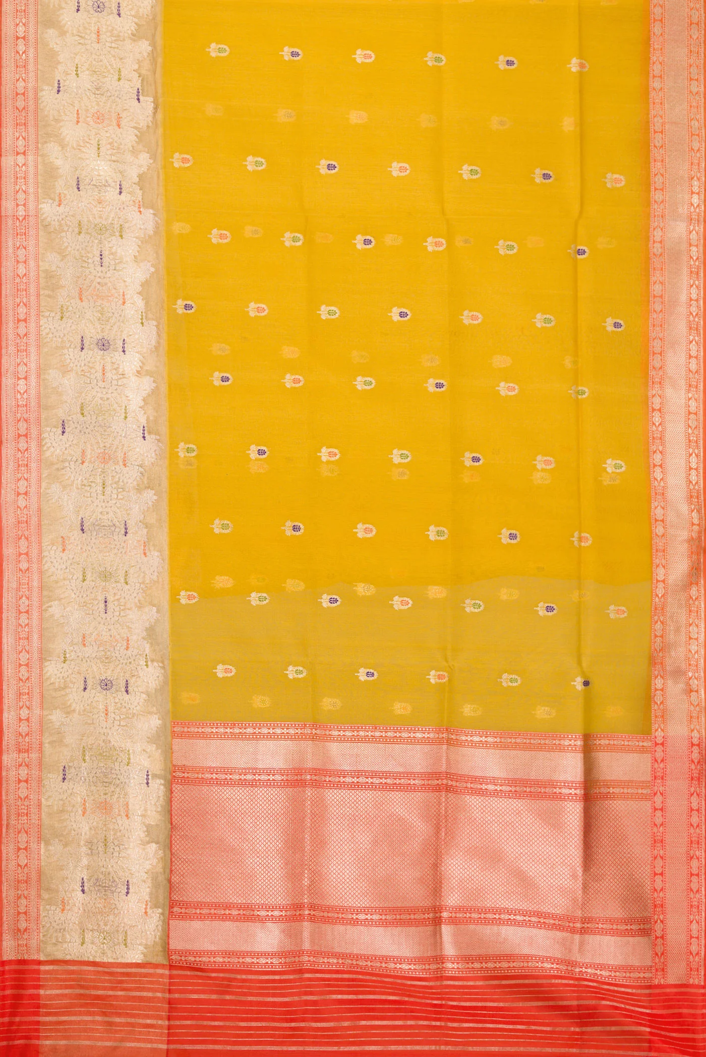 Yellow Banarasi Kora Silk Saree - Image 6