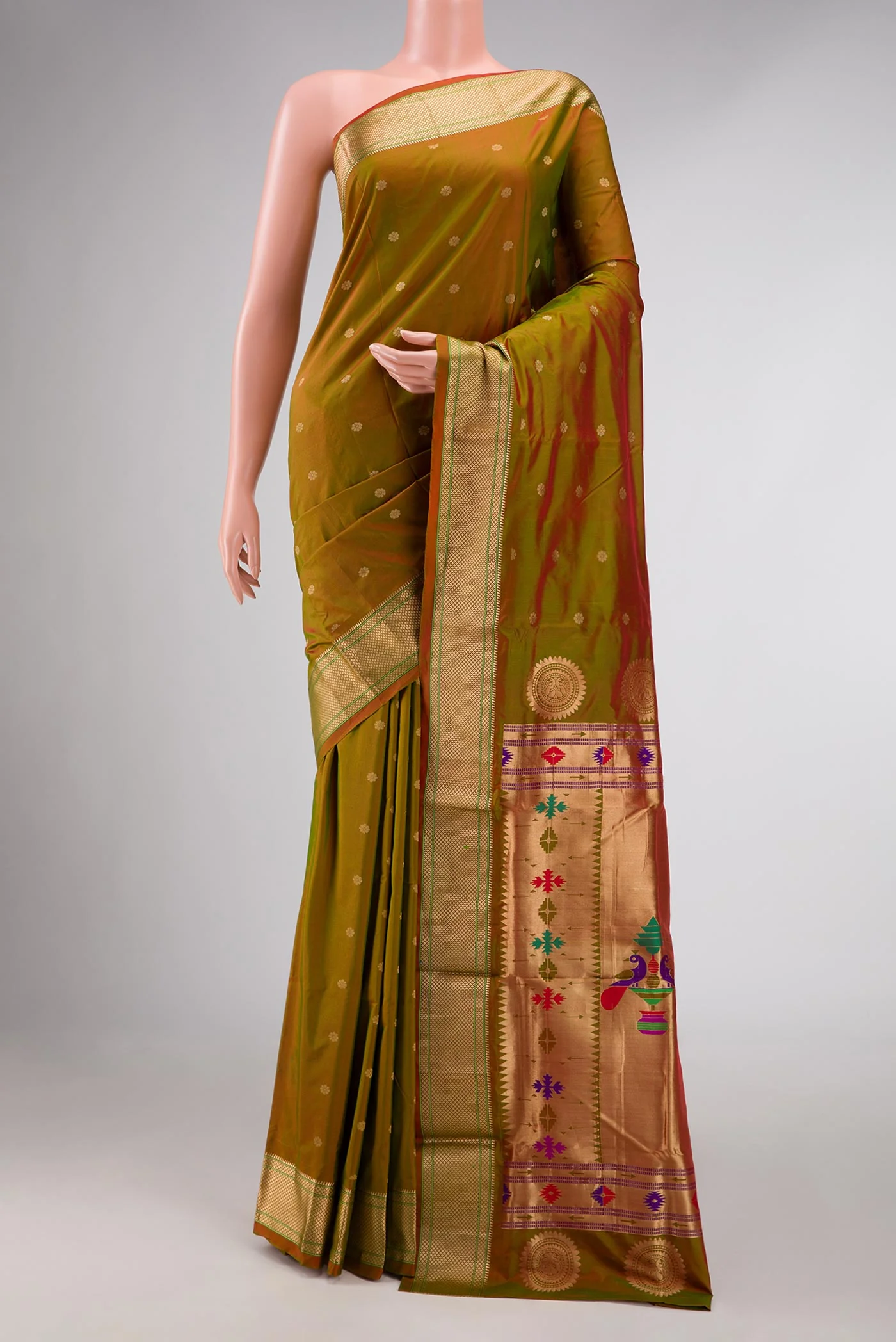 Mehandi Green Dual Tone Paithani Silk Saree
