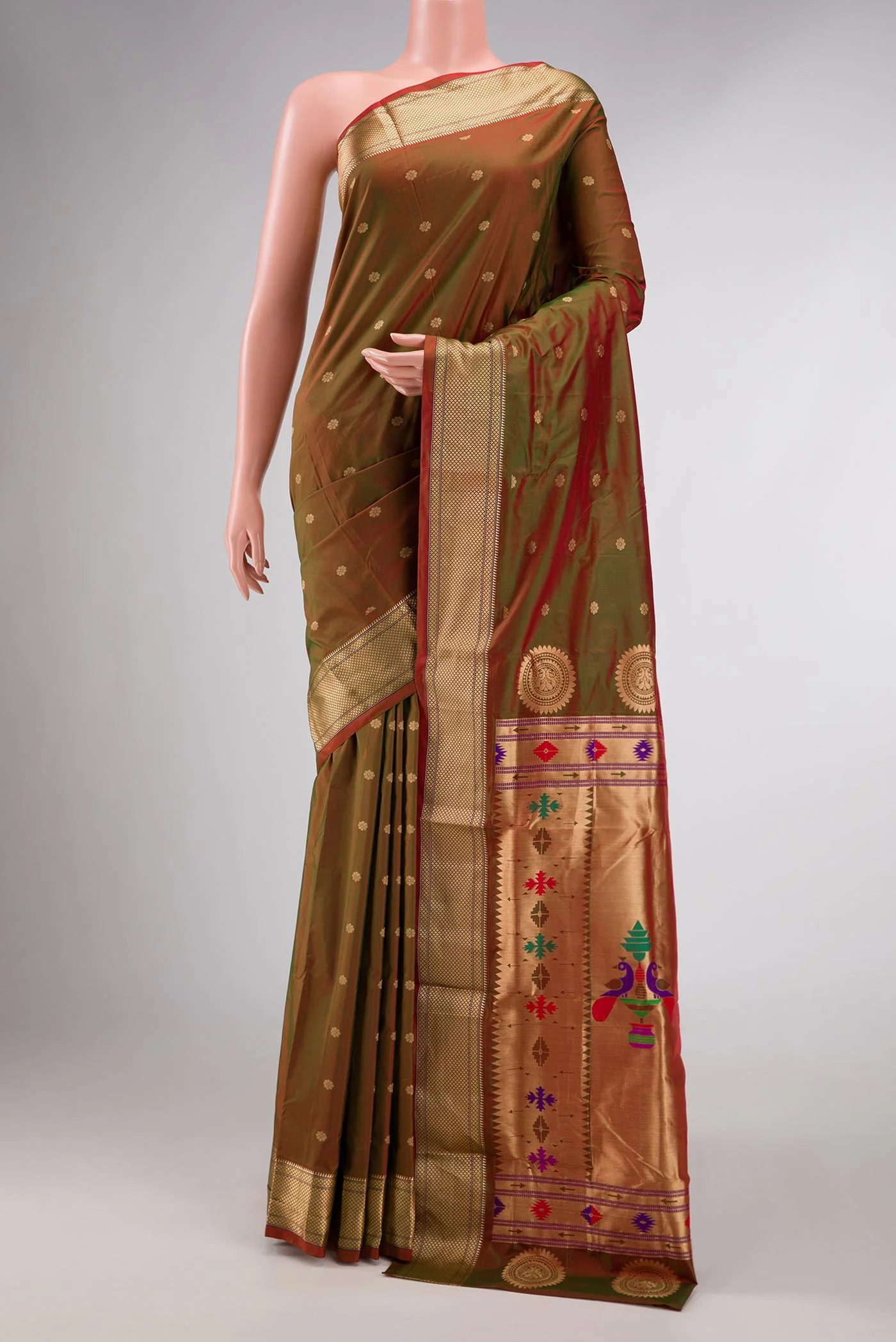 Mehandi Green Dual Tone Paithani Silk Saree