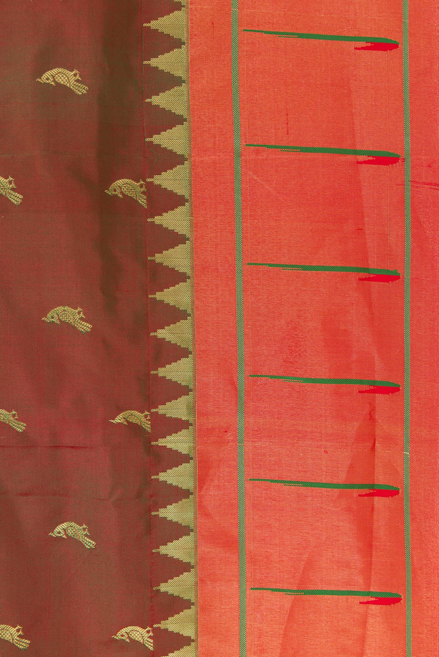 Green with Red Color Paithani Silk Saree - Image 3