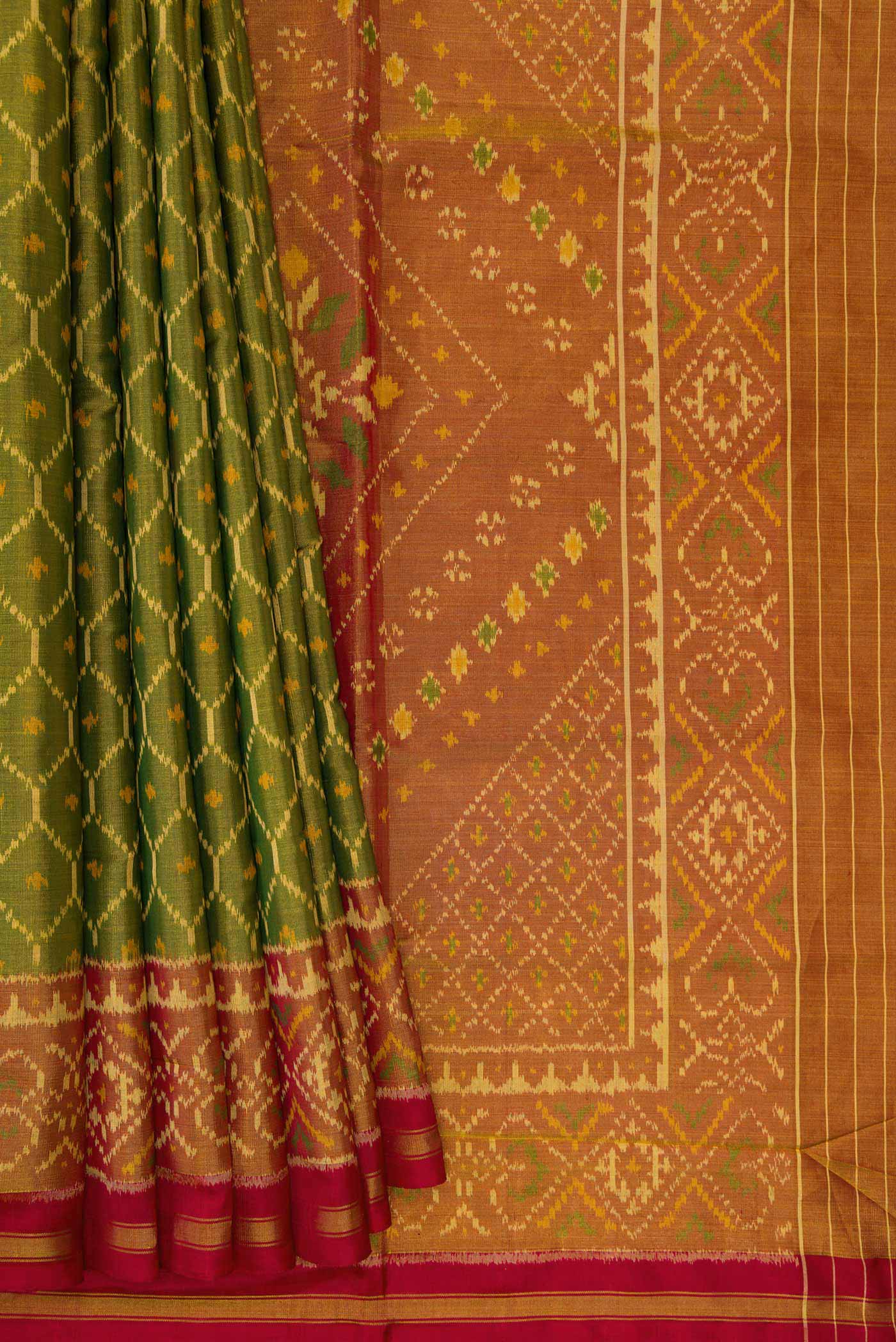 Mehandi Green Dual Tone Rajkot Patola Silk Saree - Image 4