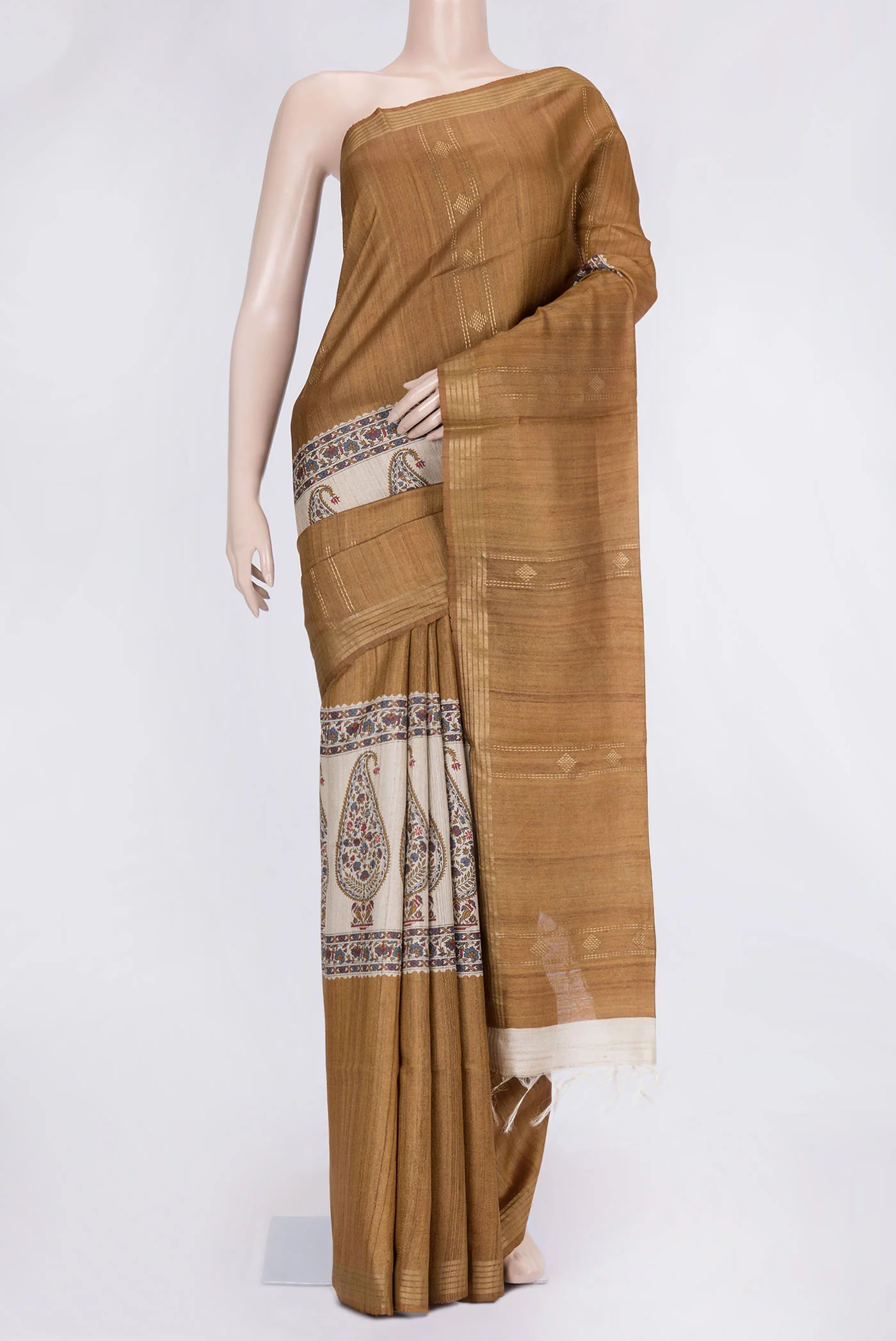Brown Tussar Silk Saree - Image 2
