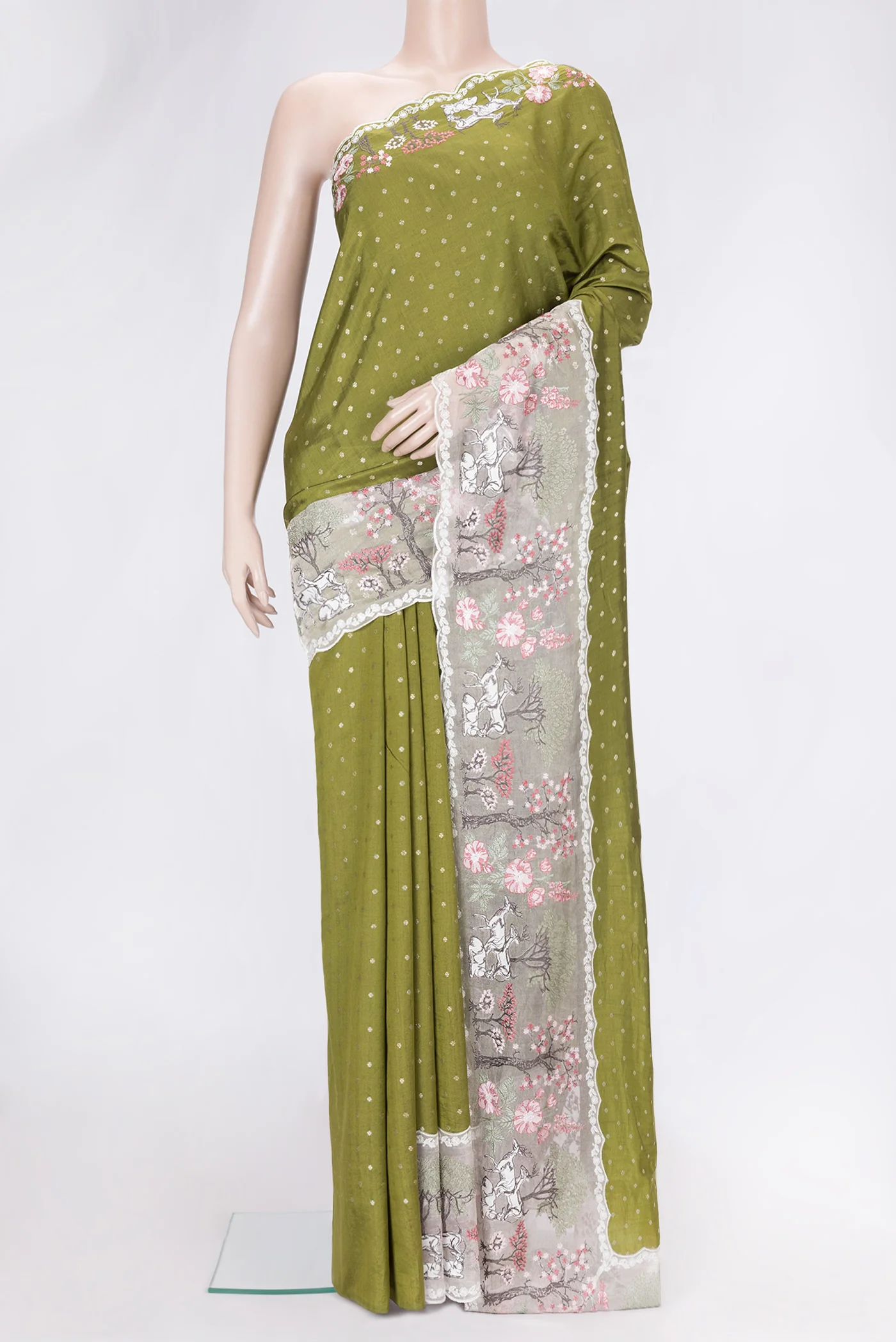 Mehandi Green Banarasi Raw Silk Saree