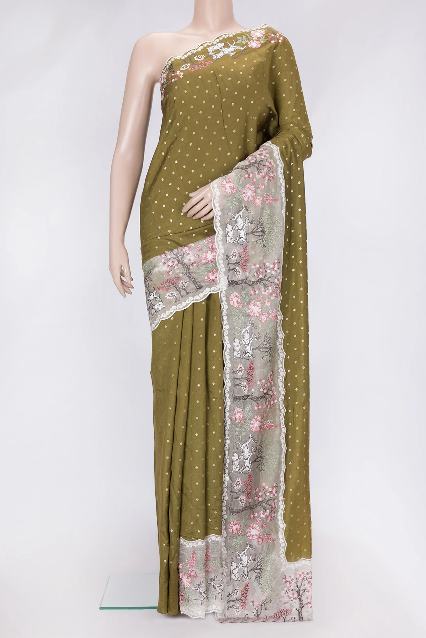 Mehandi Green Banarasi Raw Silk Saree